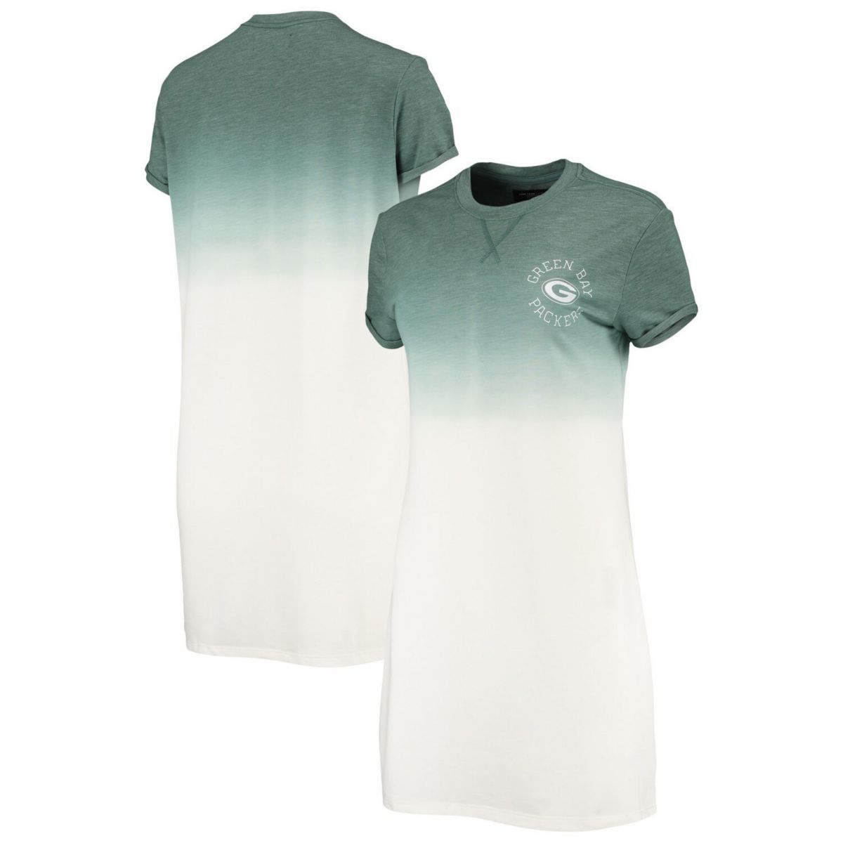 Женское платье-футболка Green Bay Packers с эффектом омбре, меланжевое, зелено-белое, с эффектом омбре Unbranded
