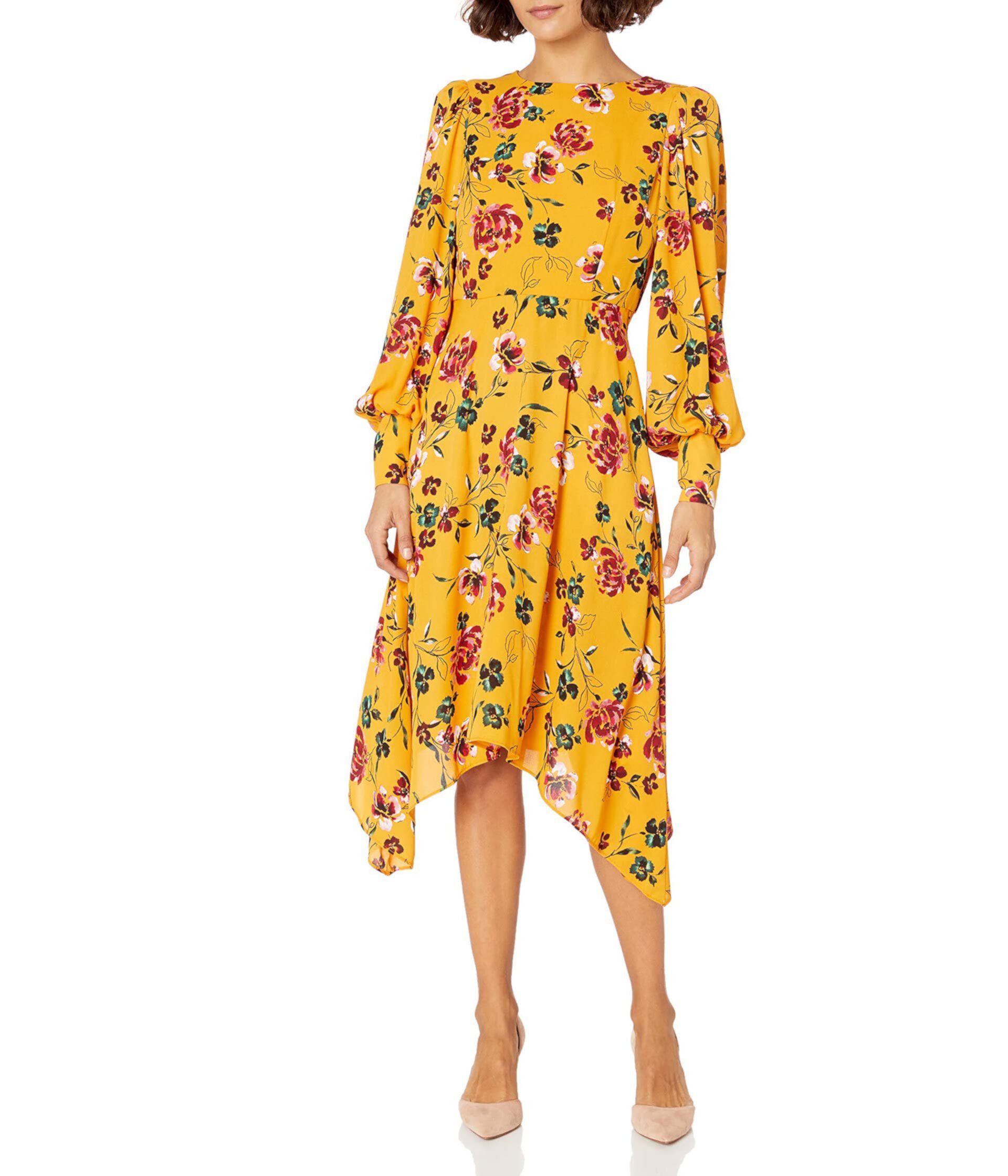 Женское платье большого размера Donna Morgan с длинными рукавами из жоржета и асимметричным краем Donna Morgan