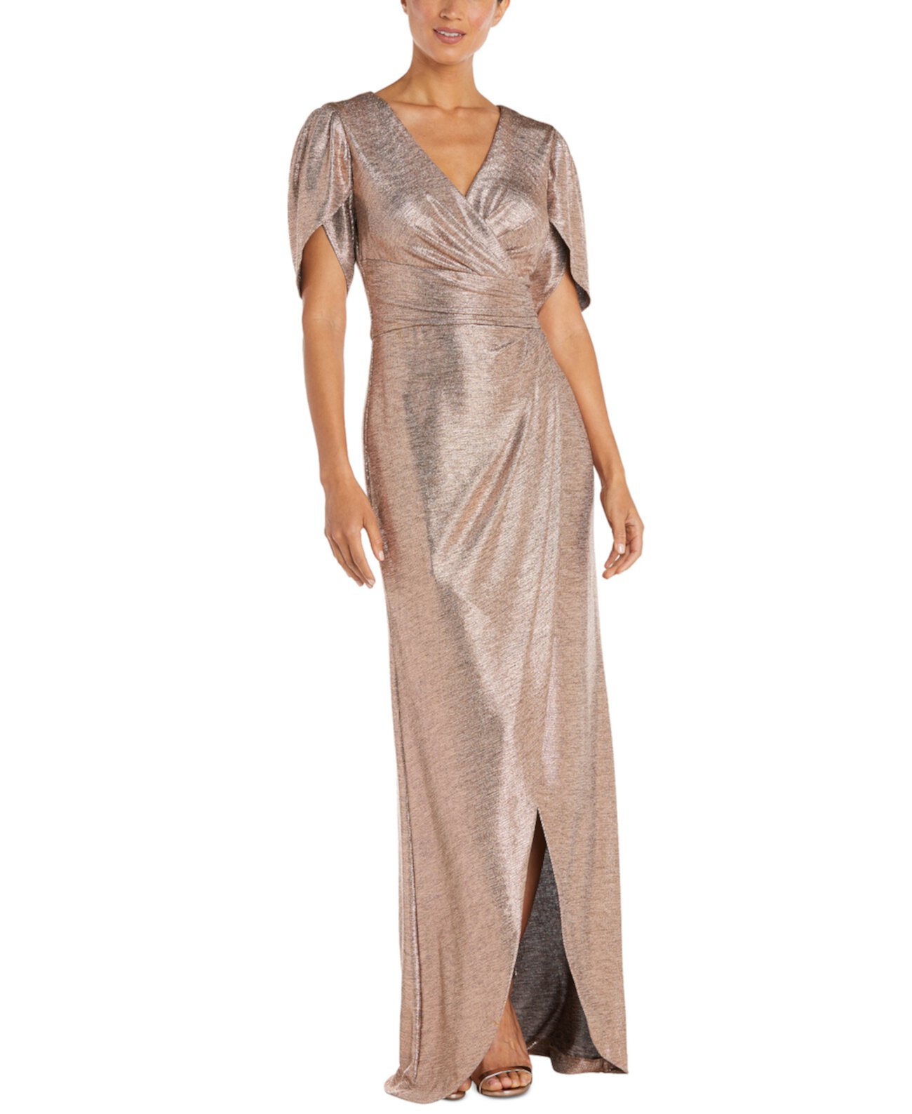 Плюс размер V-образным вырезом Жидкое сияющее платье Nightway