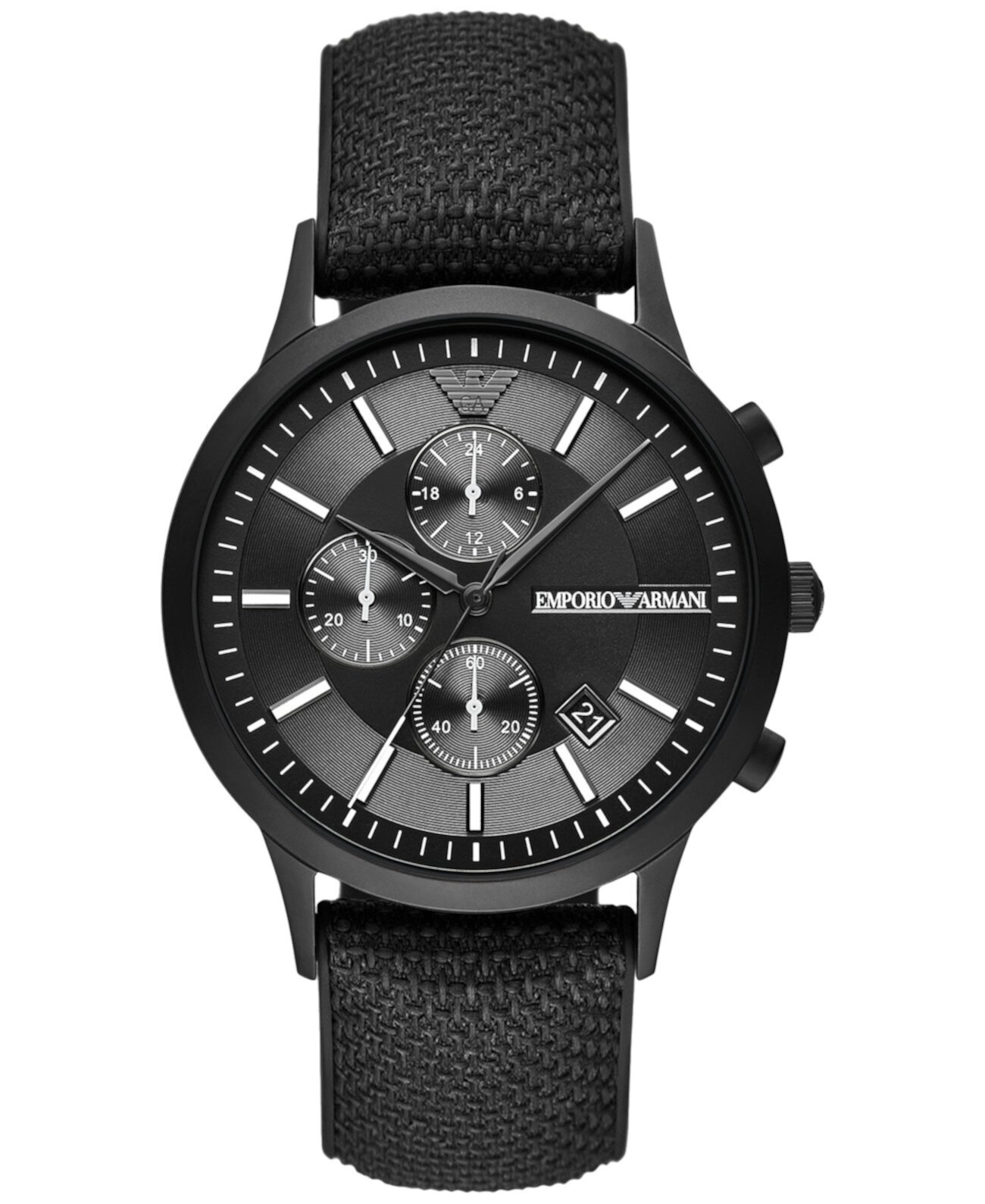 Мужские часы с хронографом, черным ремешком из силиконовой ткани, 43 мм Emporio Armani