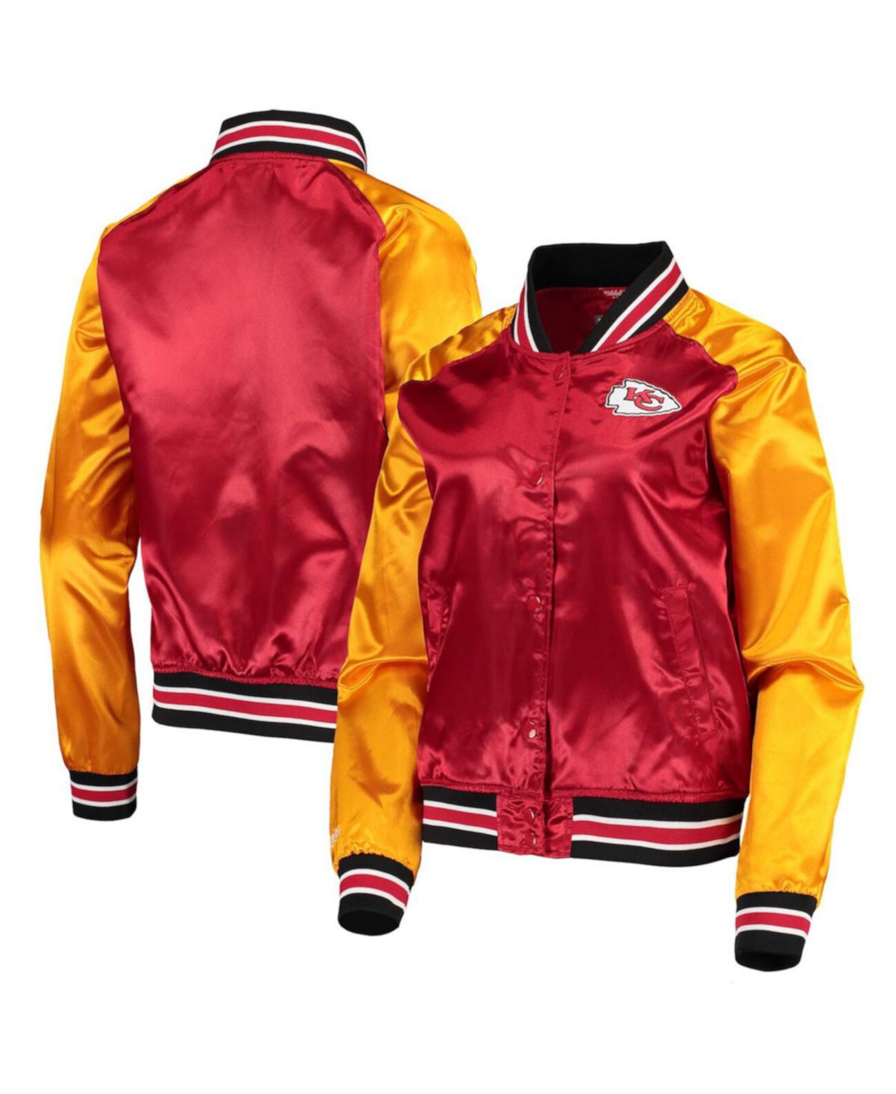 Женская красная атласная куртка Kansas City Chiefs Team 2.0 Full-Snap с регланами Mitchell & Ness