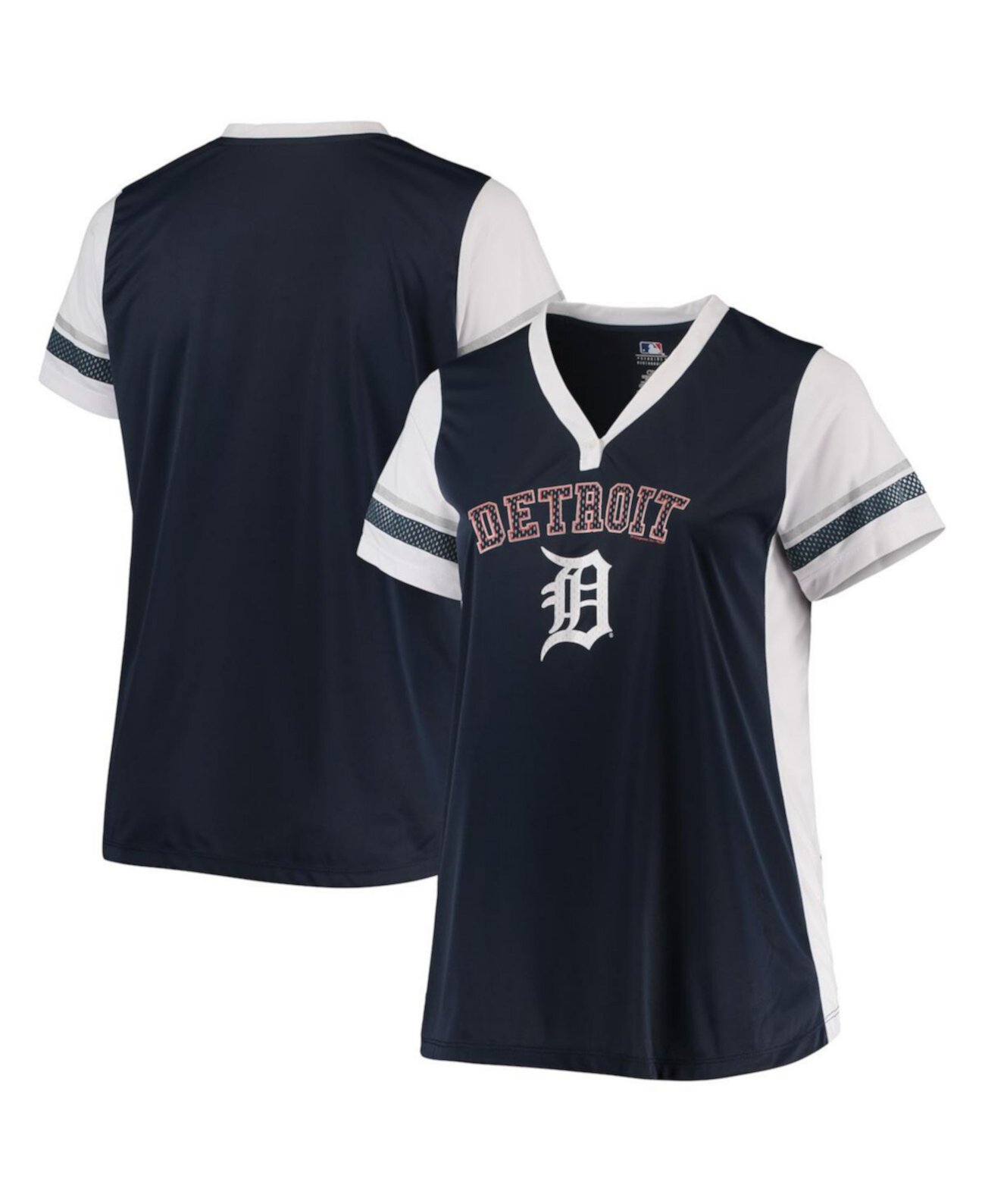 Женская футболка Detroit Tigers темно-синего и белого цвета из джерси большого размера с v-образным вырезом Profile