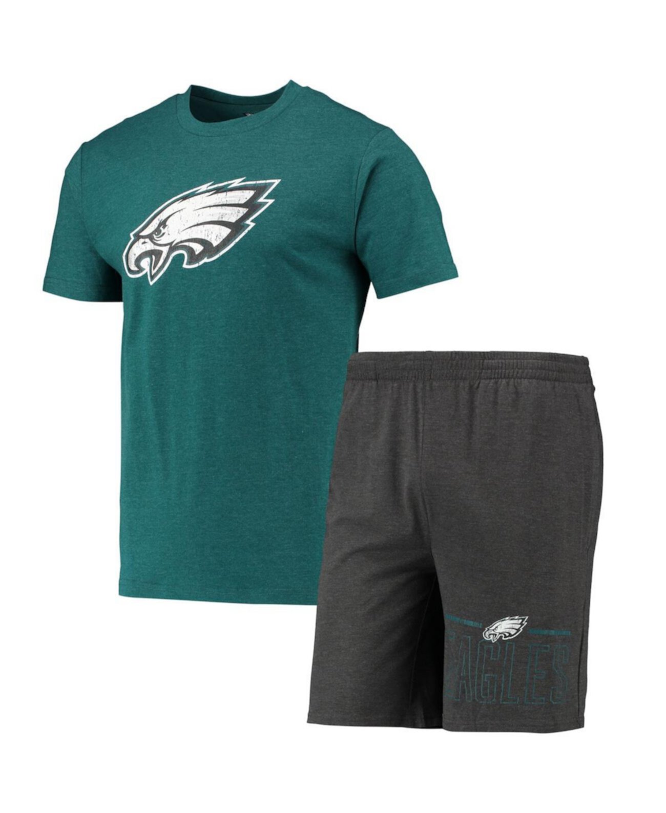 Мужская темно-серая, темно-зеленая футболка Philadelphia Eagles Meter и шорты Sleep Set Concepts Sport