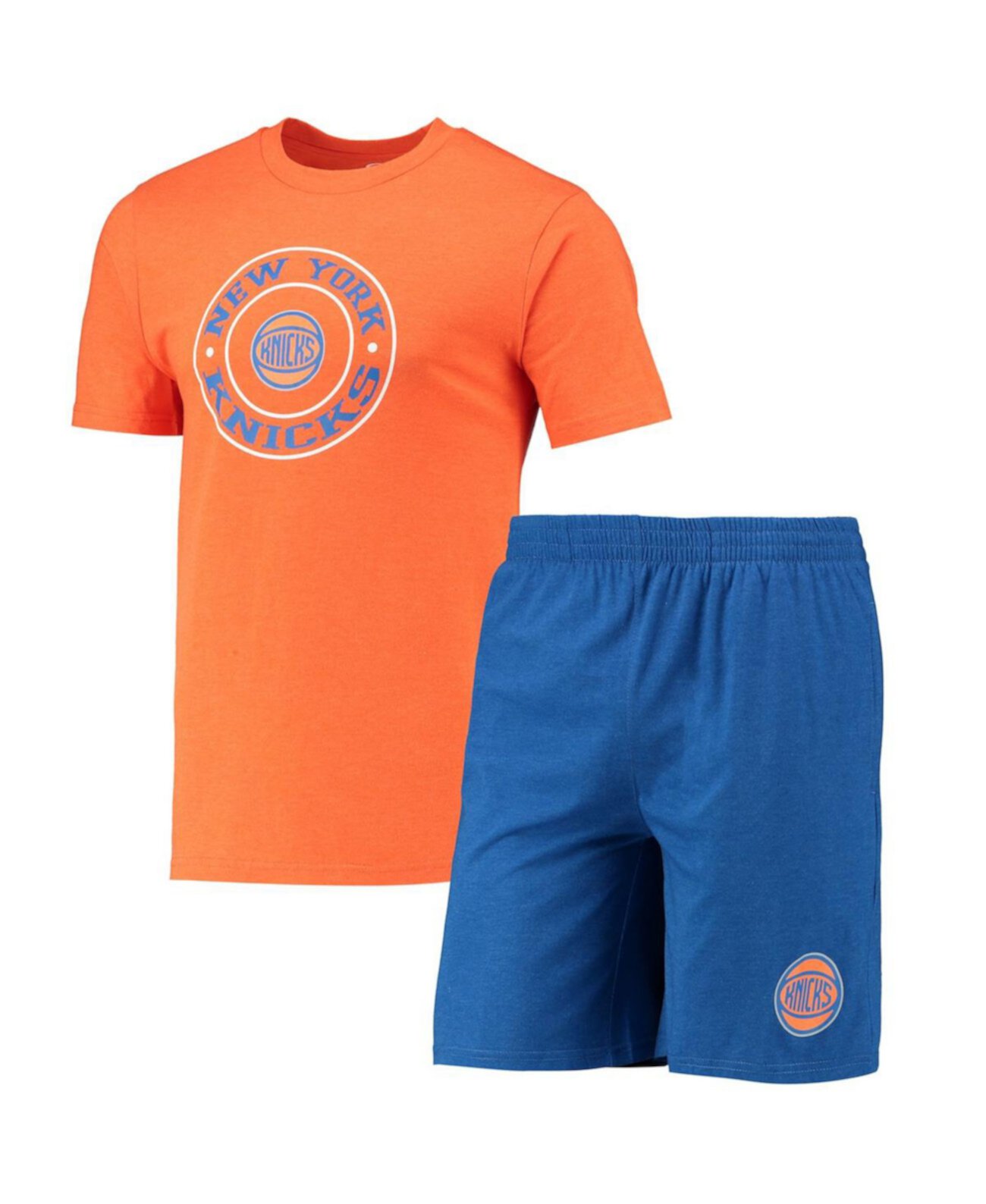 Мужской комплект из синей и оранжевой футболки New York Knicks и шорт для сна Concepts Sport