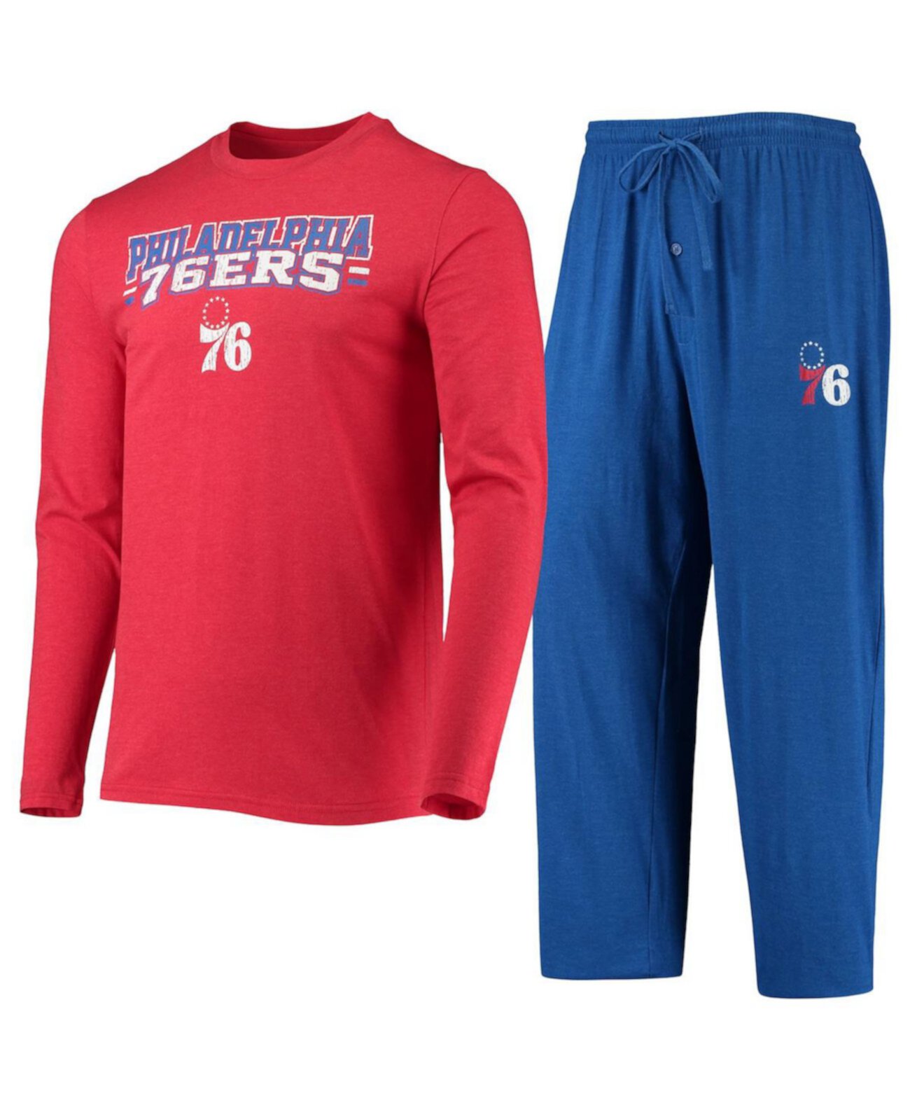 Мужская королевская, красная футболка с длинным рукавом и брюки Philadelphia 76ers Sleep Set Concepts Sport