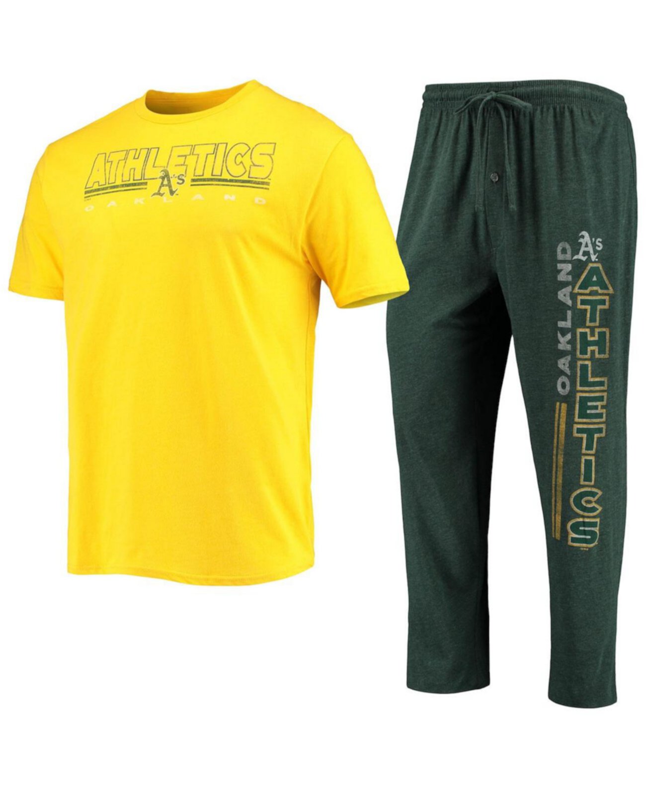 Мужская зелено-золотая футболка Oakland Athletics Meter и брюки для сна Concepts Sport