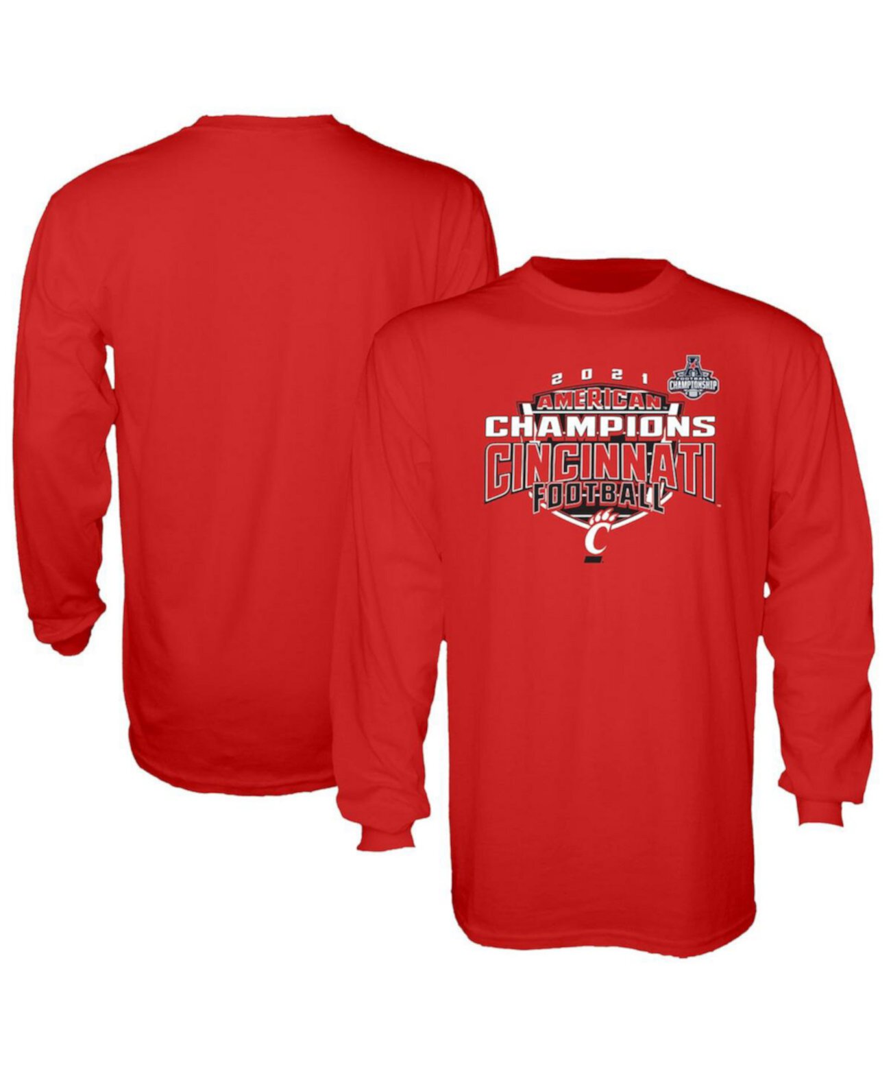 Мужская красная футболка с длинным рукавом Cincinnati Bearcats 2021 AAC Football Conference Champions Locker Room Blue 84