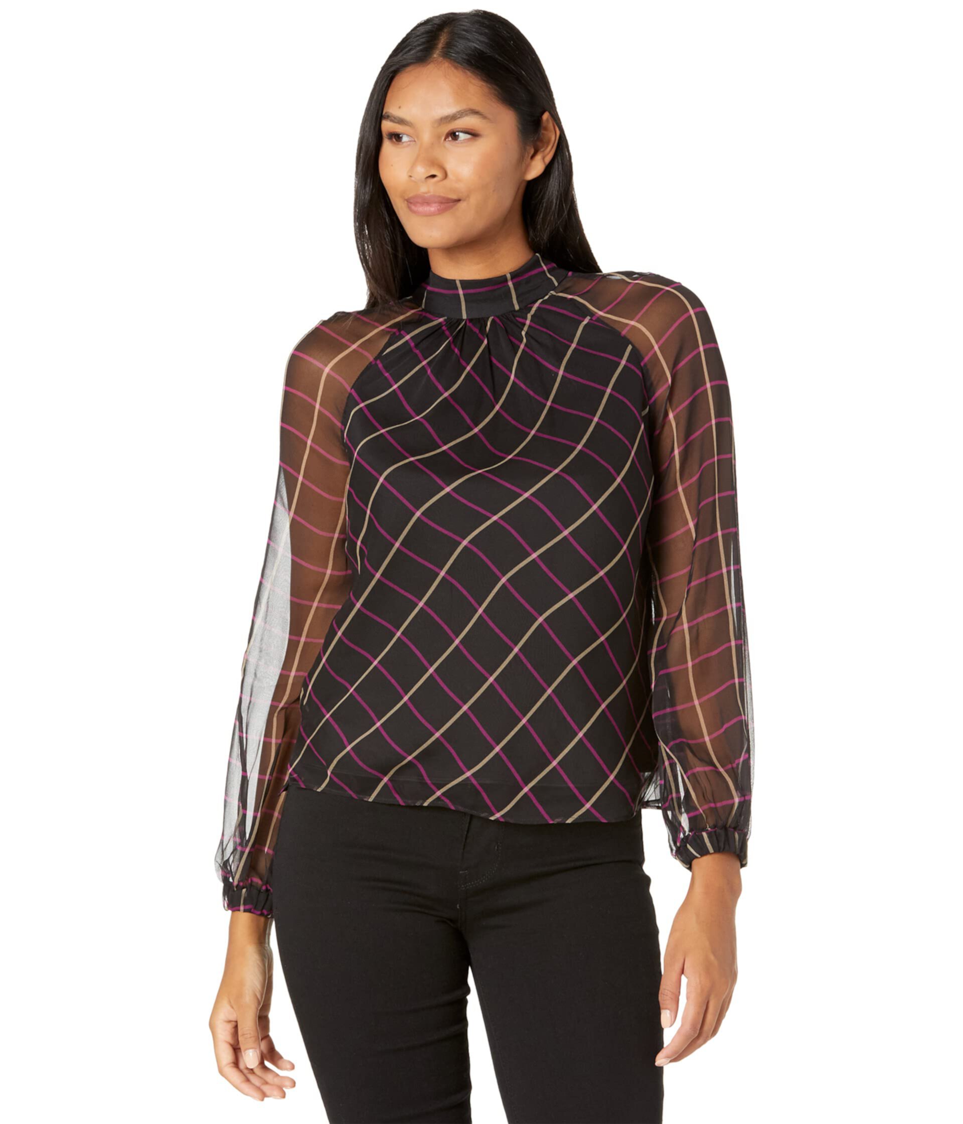 Sioane Windowpane Chiffon Top Milly