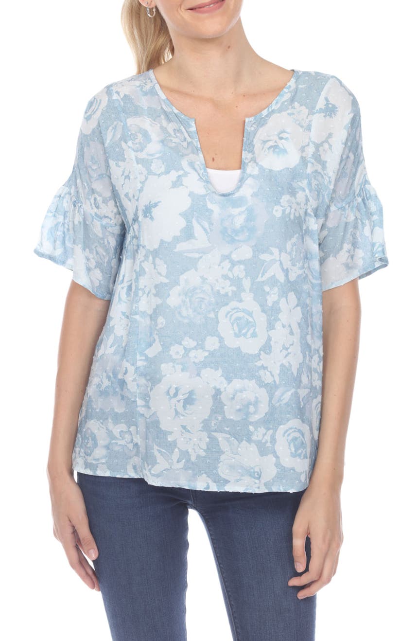 Текстурированная блузка с цветочным принтом и оборками на манжетах RAIN