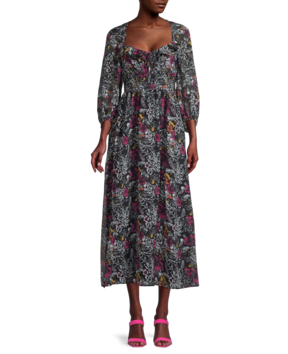 Шифоновое крестьянское платье с цветочным принтом Betsey Johnson