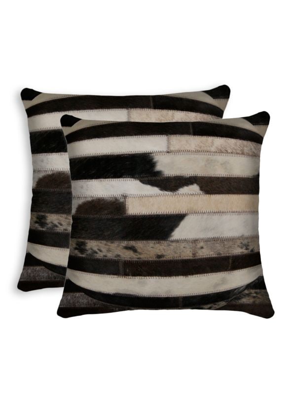 Torino Patchwork Dyed Cow Hair Pillow- Set of 2 Natural