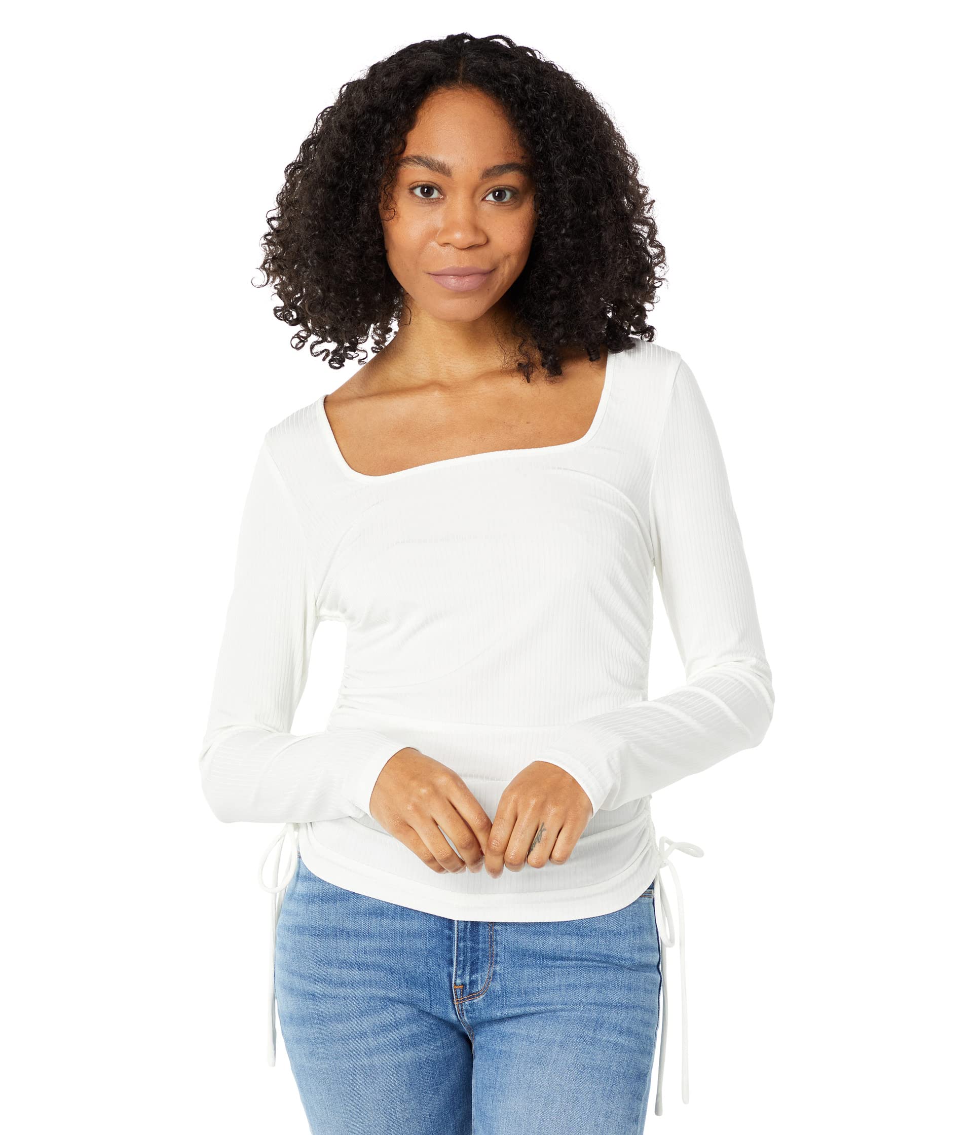 TTYL Ruched Brushed Rib Knit Long Sleeve Top Wayf