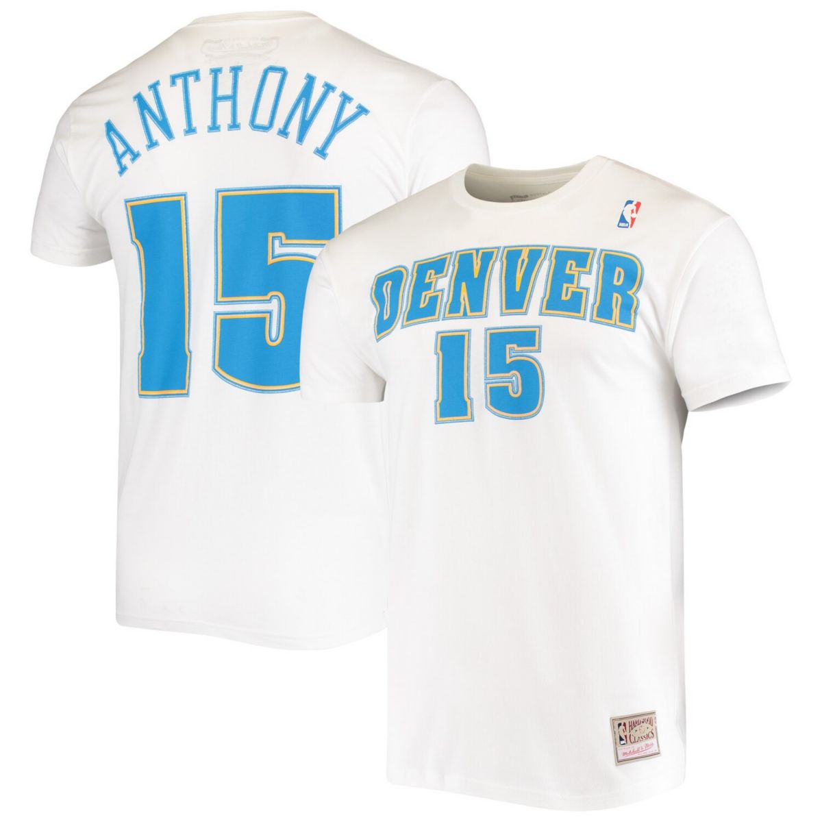 Мужская футболка Mitchell & Ness Carmelo Anthony White Denver Nuggets Hardwood Classics Stitch Name & Number Unbranded