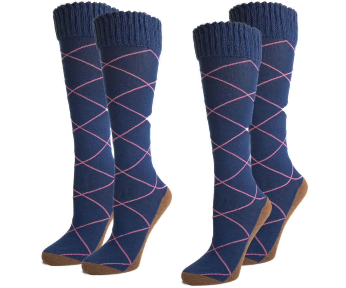 Модные рабочие носки до колен с медной подошвой для женщин, комплект из 2 предметов, одежда с ромбовидным узором - 4-10 - синий/розовый Copper Sole