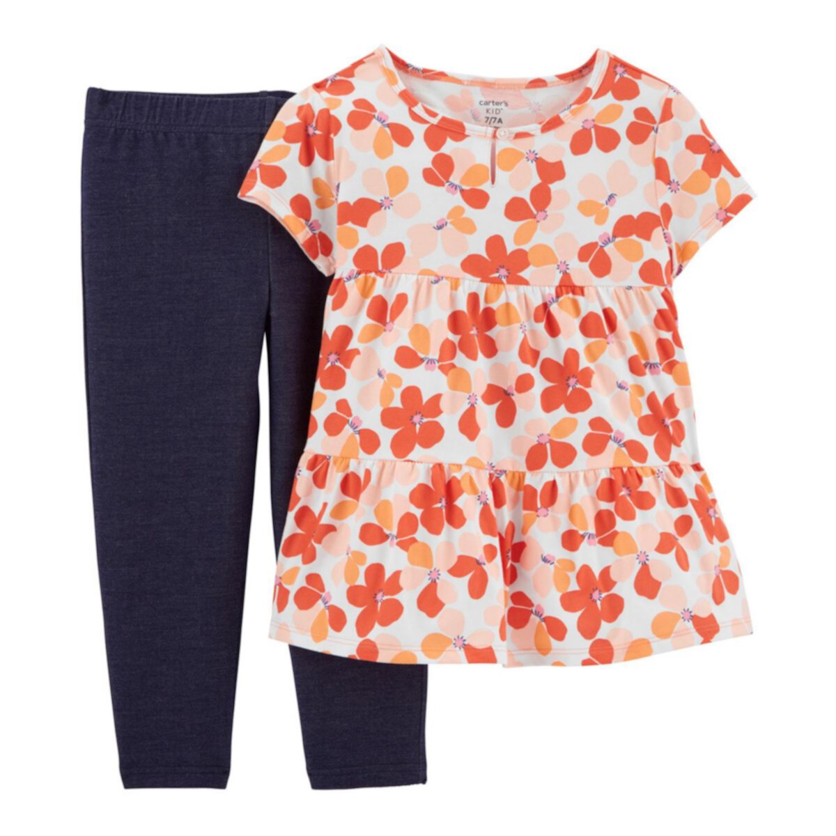 Комплект из двух частей футболки с цветочным принтом и леггинсов из шамбре для девочек 4–6 шт. Carter's