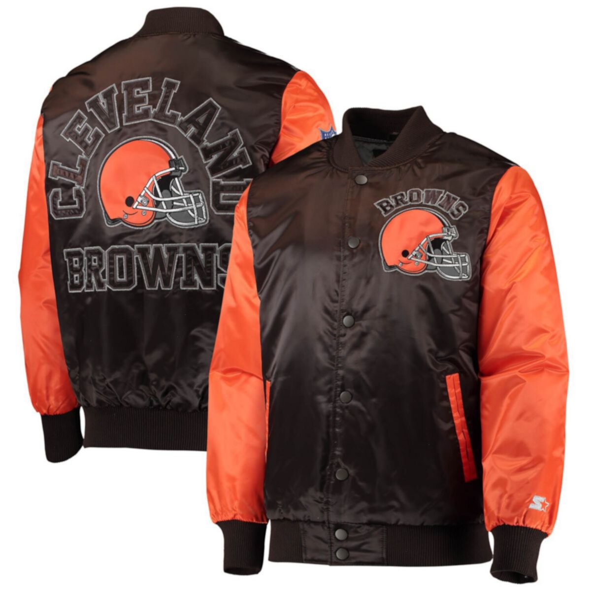 Мужская коричневая/оранжевая куртка Cleveland Browns Locker Room Throwback Satin Varsity Full-Snap Jacket Starter