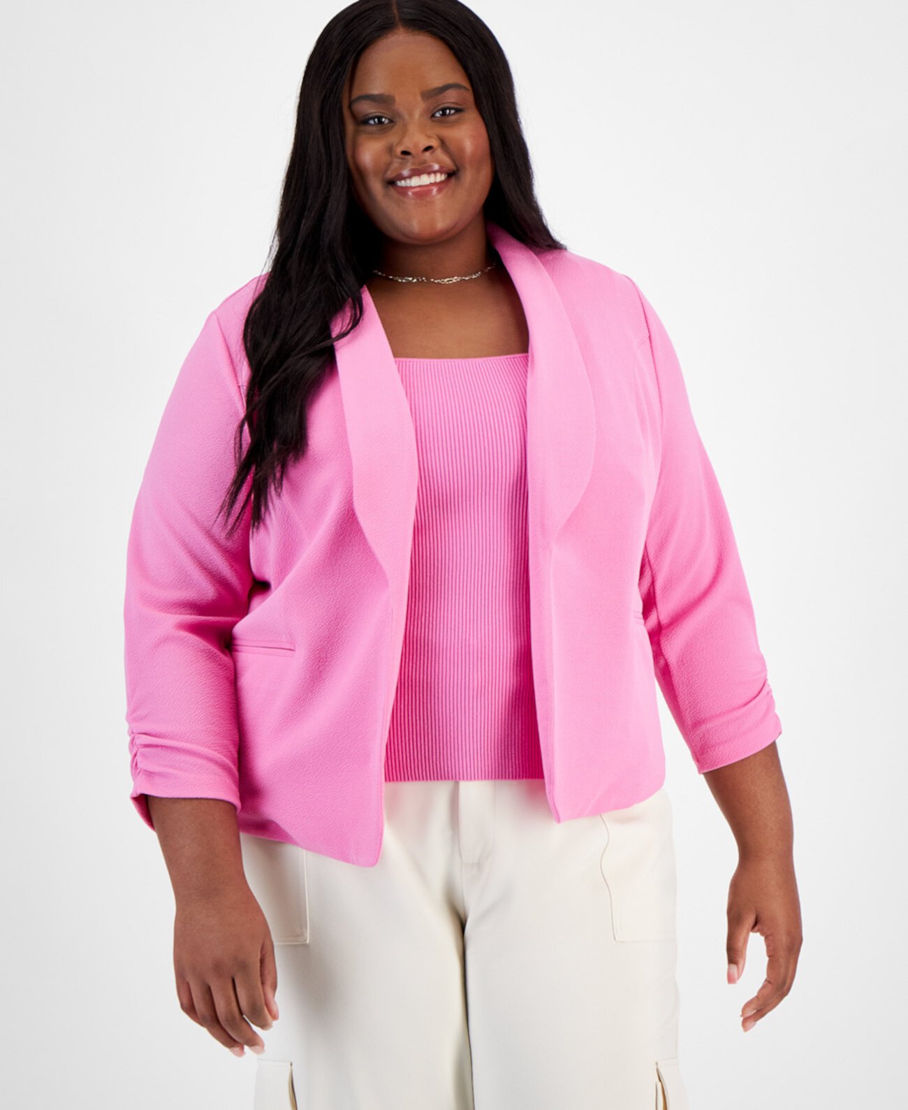 Trendy Plus Size Knit Drape-Front Blazer, Created for Macy's Bar III