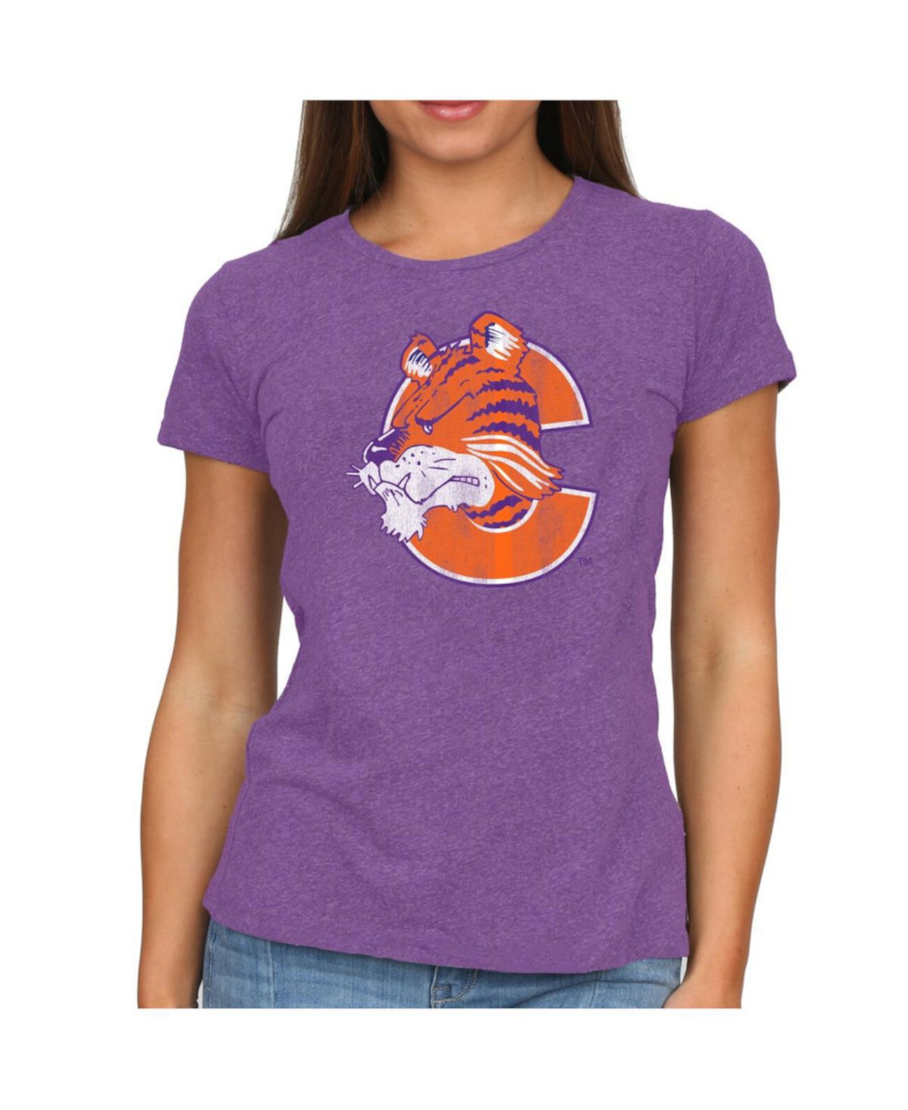 Женская футболка с круглым вырезом Heather Purple Clemson Tigers Tri-Blend Original Retro Brand