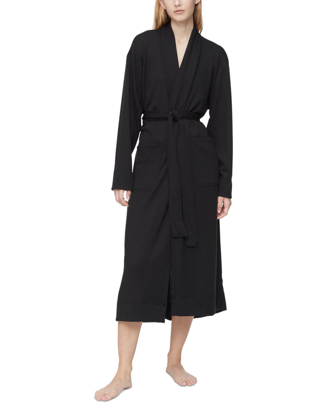 Женский вязаный халат с запахом в широкую рубчик Calvin Klein