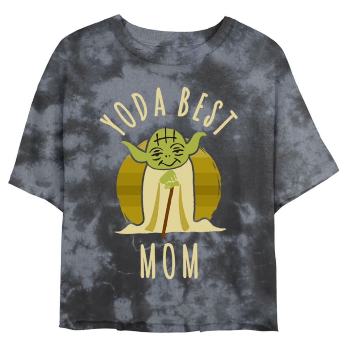 Juniors' Star Wars: Yoda Best Mom Cartoon Yoda Wash Graphic Crop Tee Star Wars