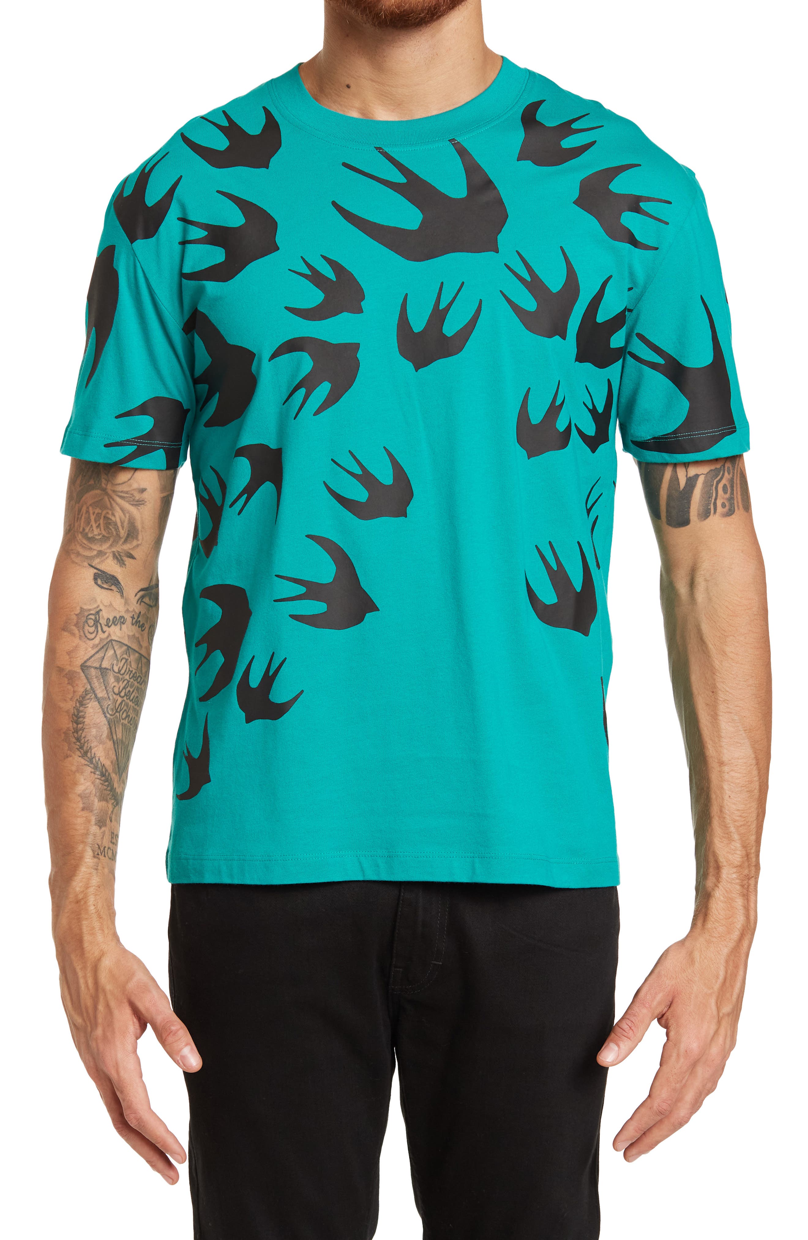 Хлопковая футболка с круглым вырезом и принтом птиц Alexander McQueen McQ