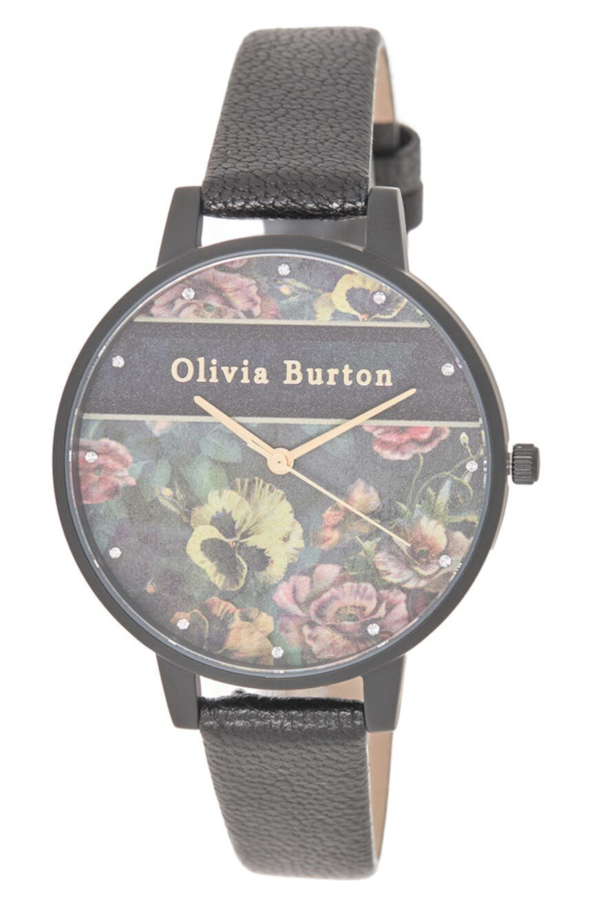 Женские часы OLIVIA BURTON Varsity с матовым черным кожаным ремешком, 38 мм OLIVIA BURTON