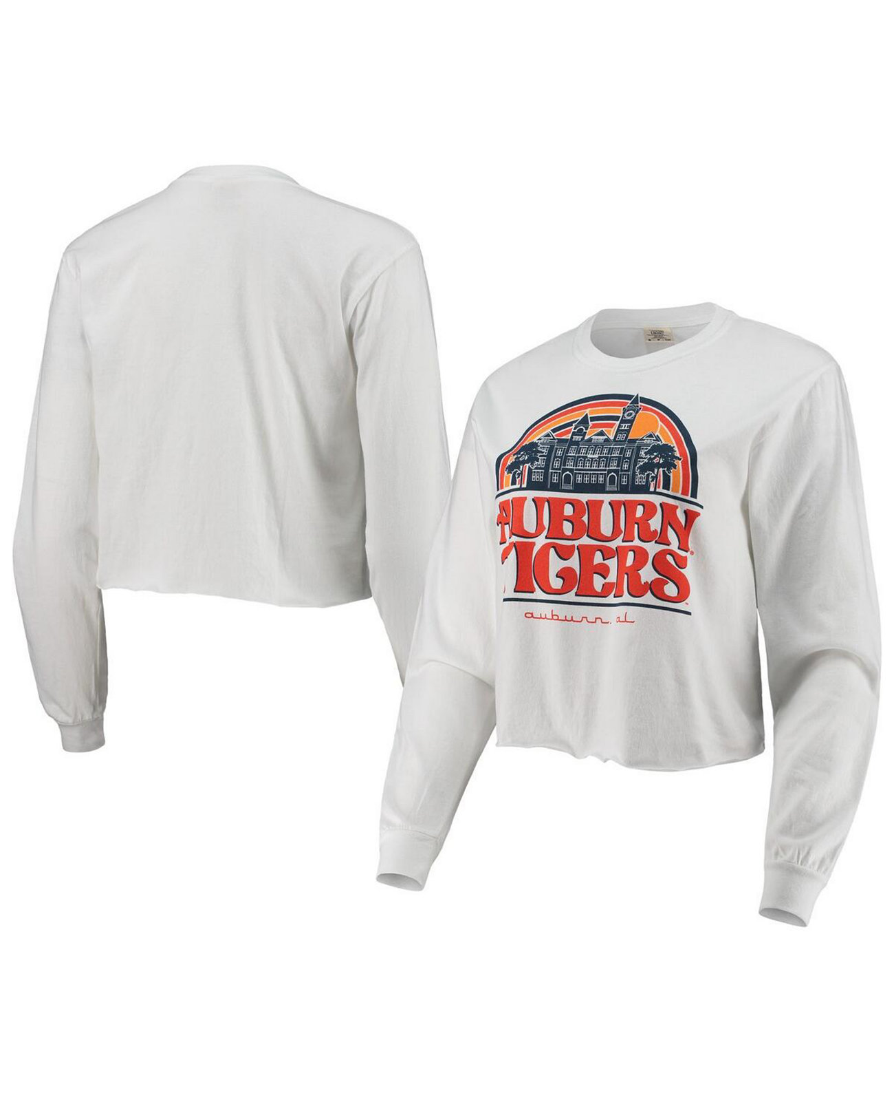 Женская белая укороченная футболка с длинным рукавом Auburn Tigers Retro Campus Image One