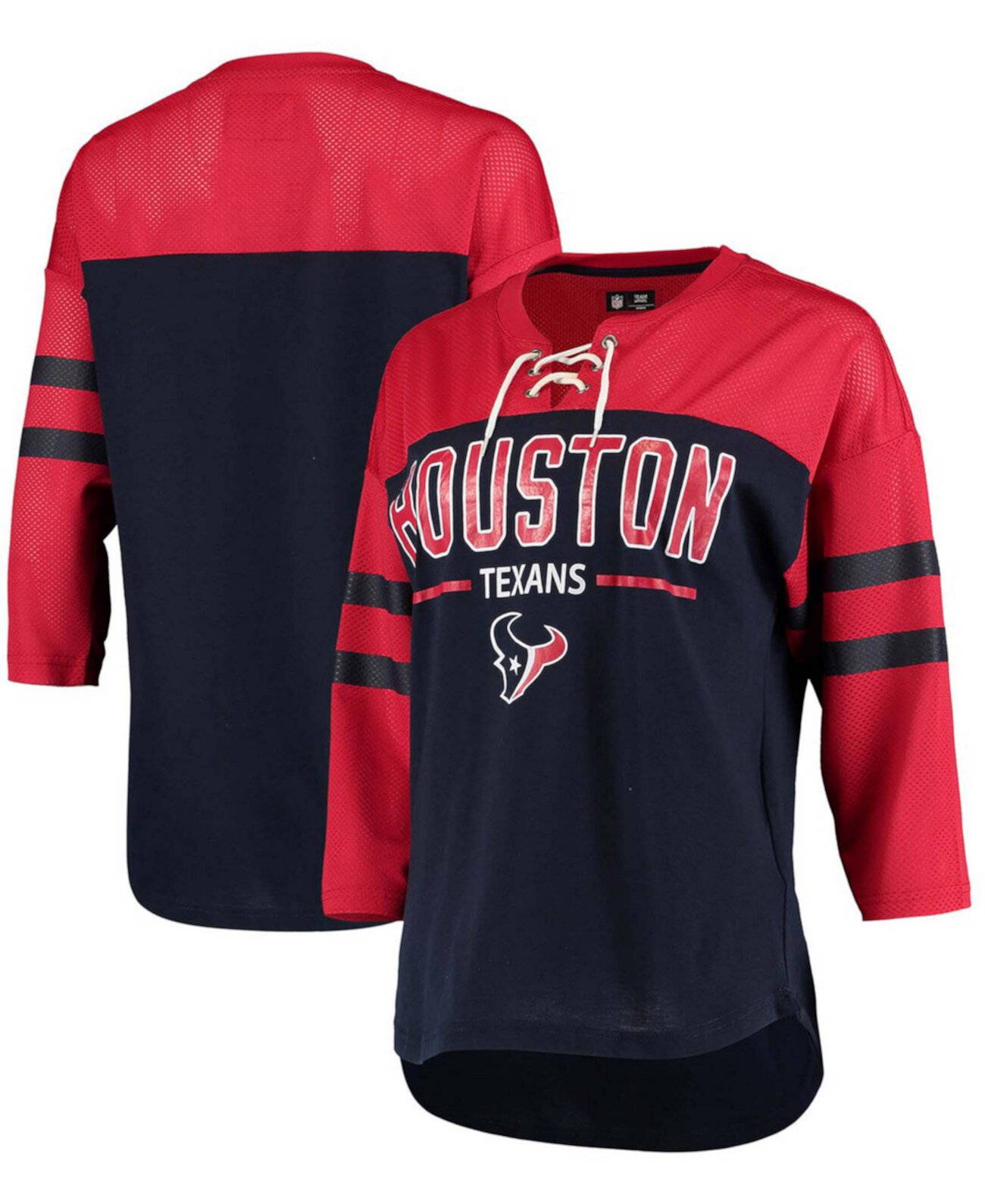 Женская темно-синяя красная футболка Houston Texans со шнуровкой и рукавами 3/4 с двойными крыльями G-III
