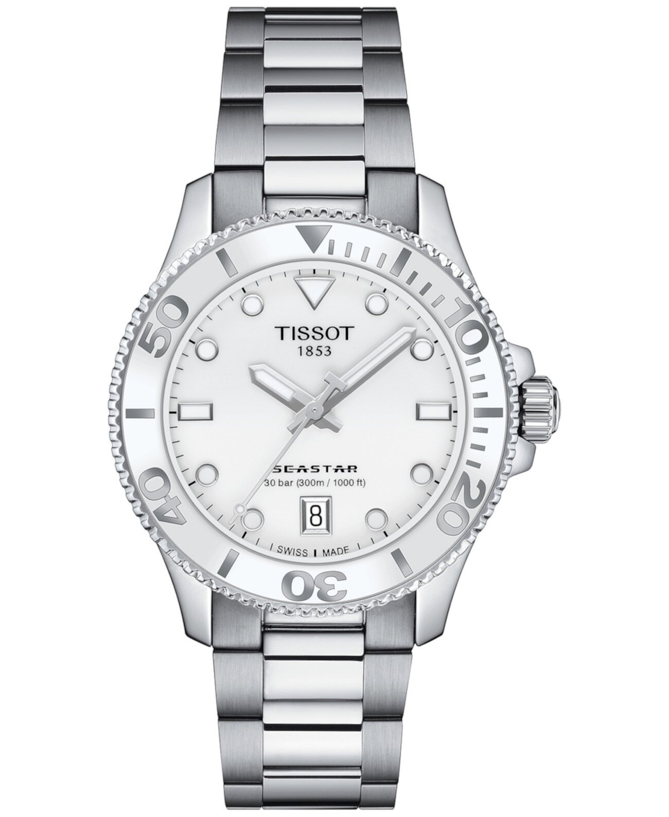 Часы-браслет из нержавеющей стали унисекс Seastar 36 мм серебристого цвета Tissot