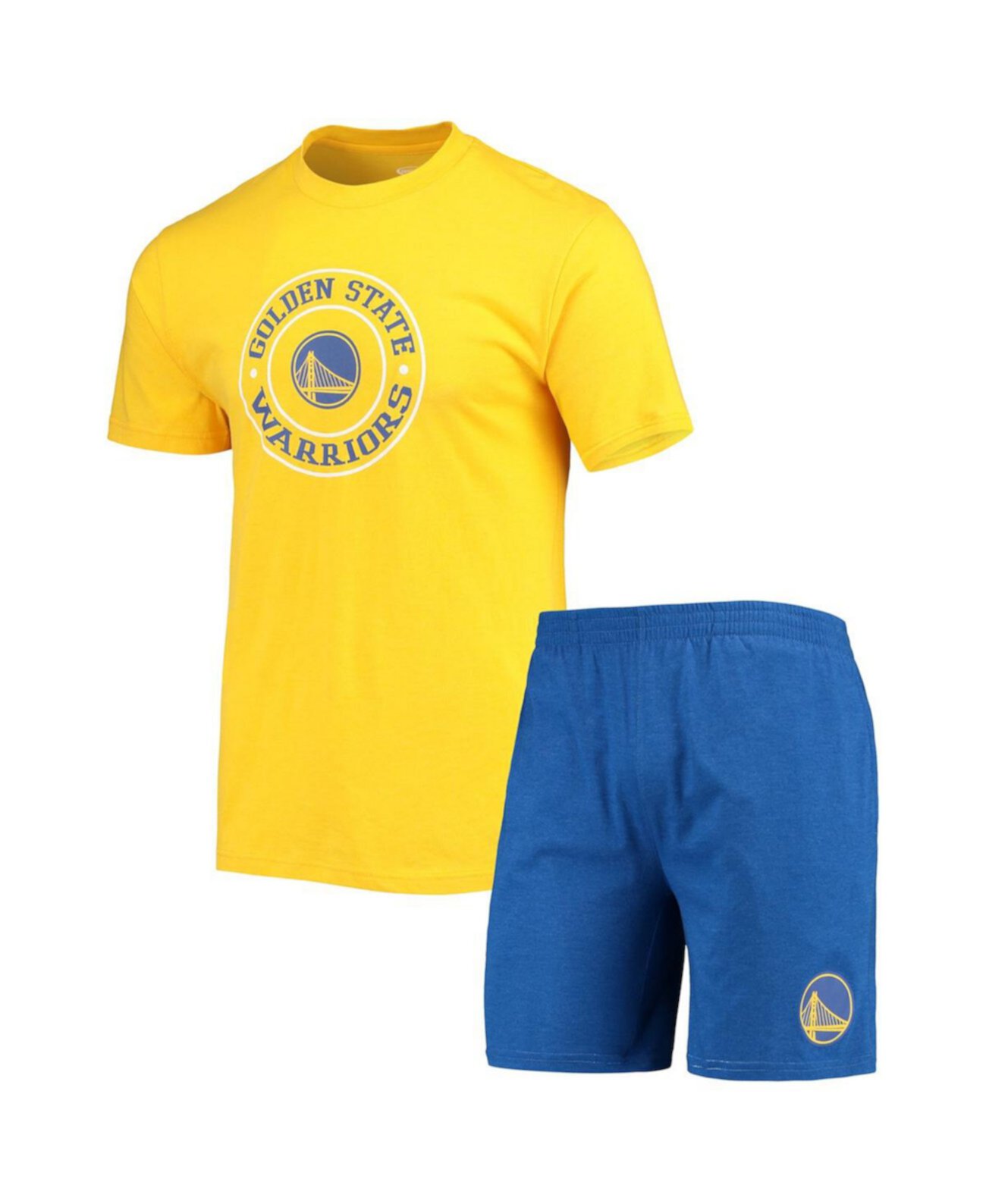 Мужской комплект для сна из футболки и шорт Golden State Warriors королевского и золотого цвета Concepts Sport