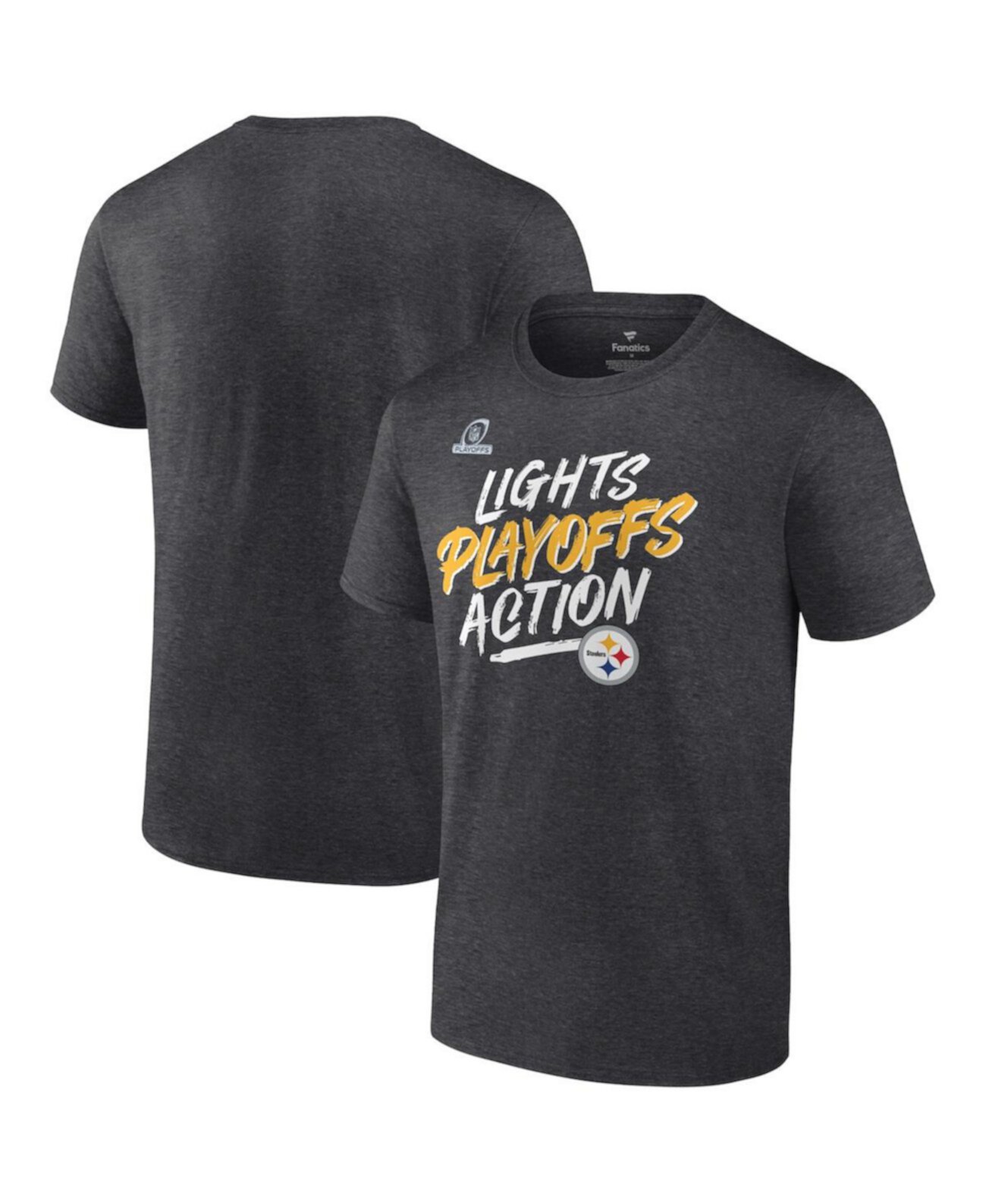 Мужская фирменная футболка Heathered Charcoal Pittsburgh Steelers 2021 Nfl Playoffs Bound Lights Action Fanatics