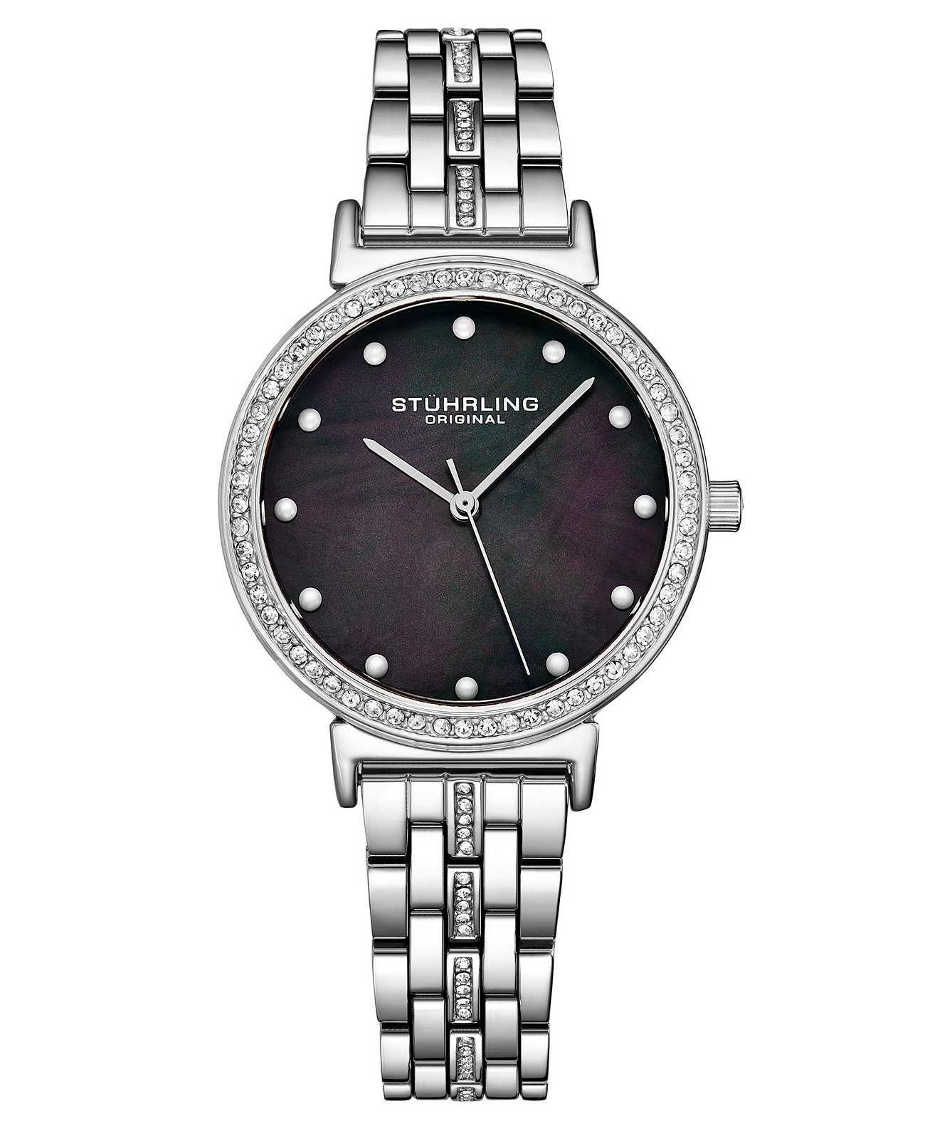 Смарт часы Stuhrling Women's Silver-Tone Link Bracelet with Crystals Studded Strip 33mm Stuhrling