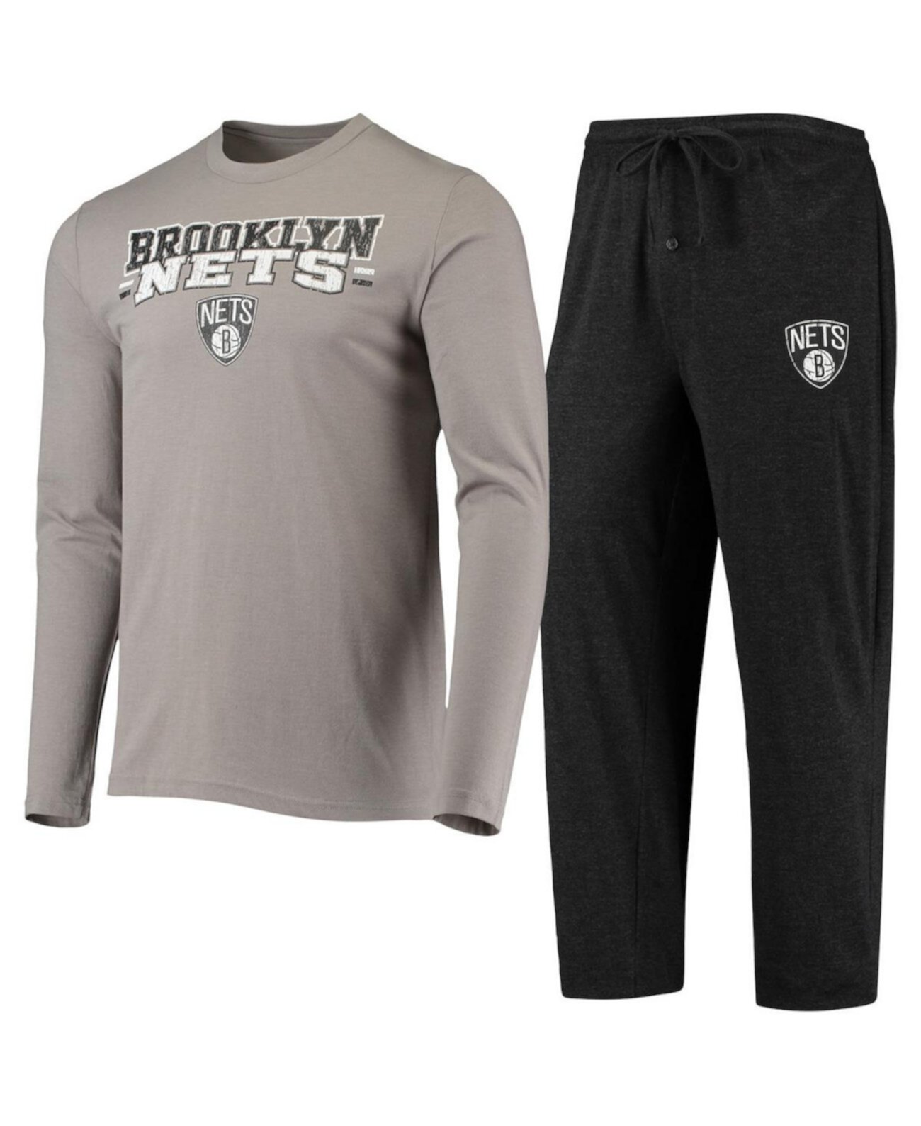 Мужская черно-серая футболка с длинным рукавом Brooklyn Nets и брюки для сна Concepts Sport