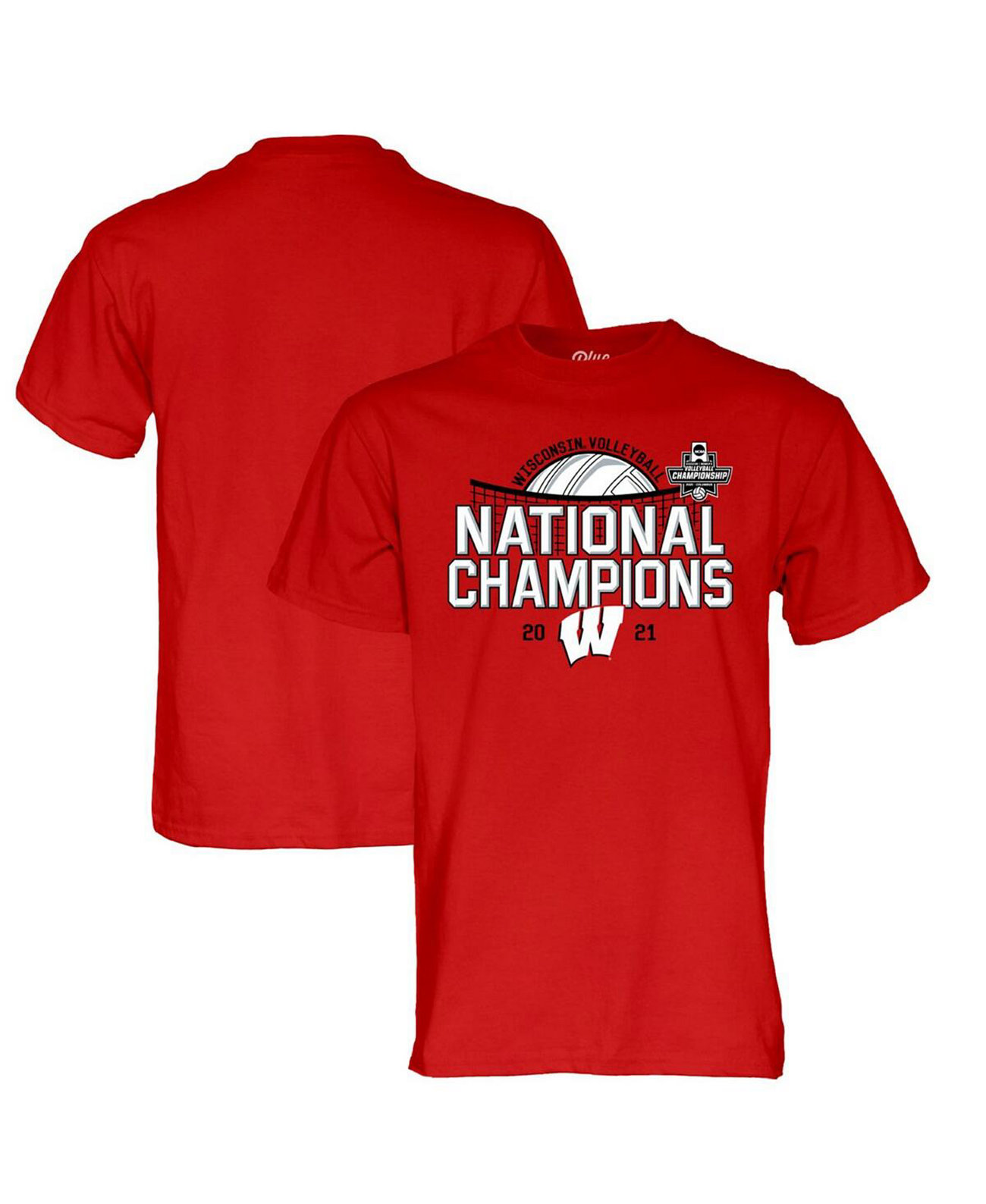 Мужская красная футболка Wisconsin Badgers 2021 Women Volleyball National Champions Blue 84