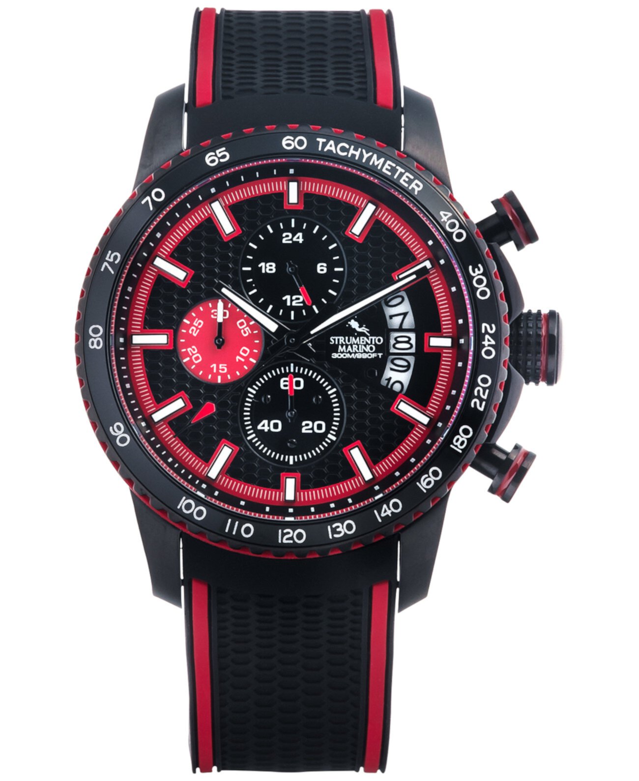 Мужские часы с хронографом Freedom с черным перфорированным силиконовым ремешком 45 мм Strumento Marino