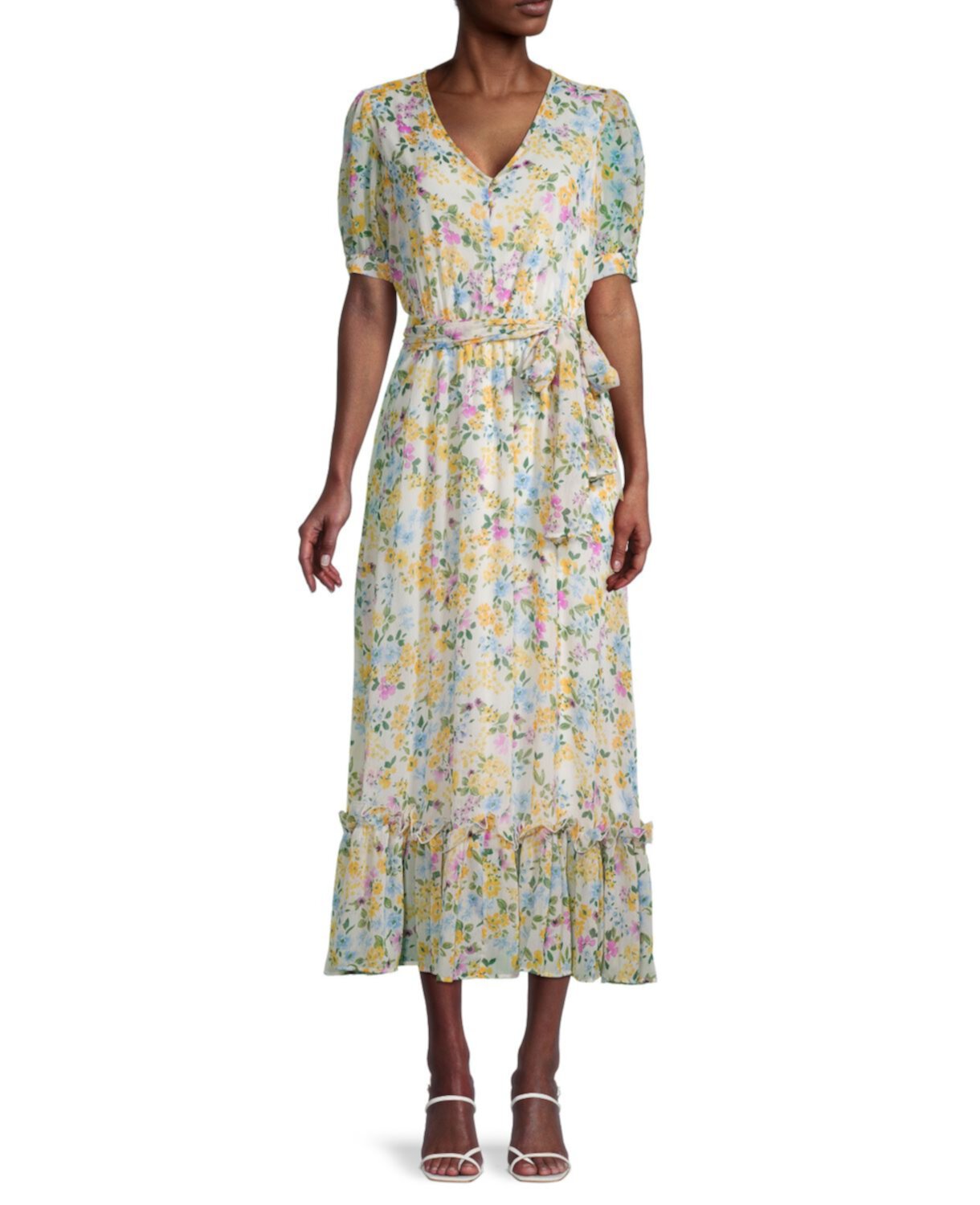 Платье с цветочным принтом и завязками на талии Calvin Klein