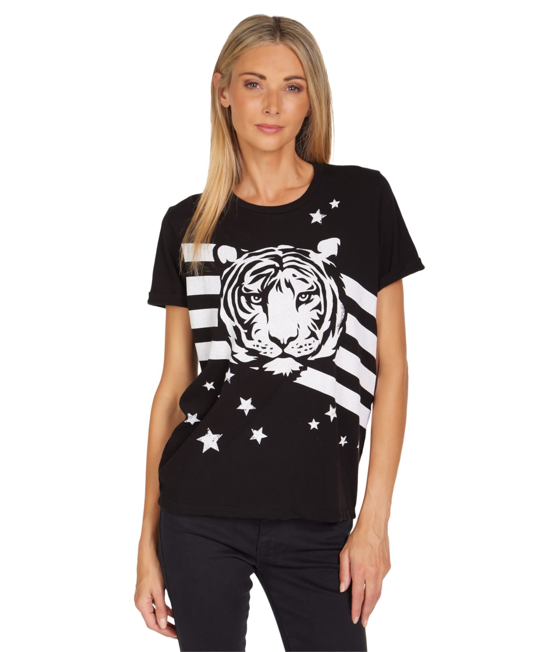 Футболка Edda Tiger Stars & Stripes с закатанными рукавами Lauren Moshi