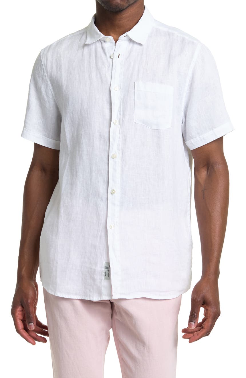 Льняная рубашка с короткими рукавами и пуговицами спереди Report Collection