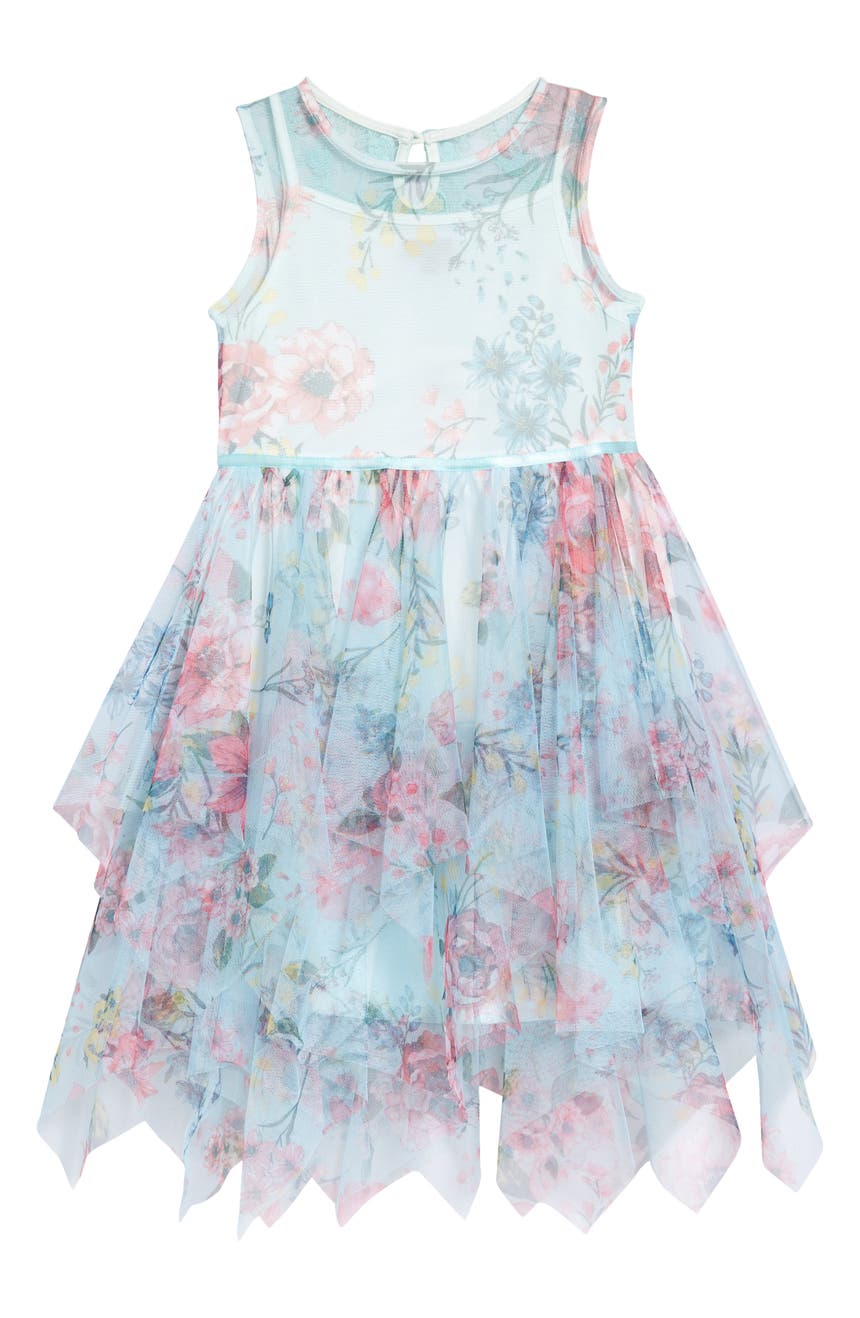Kids' Floral Print Sleeveless Mesh Dress Zunie
