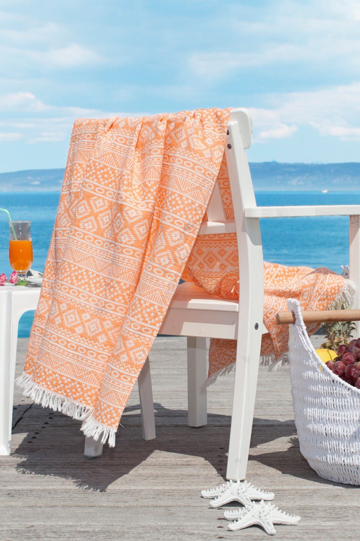 Пляжное полотенце Pestemal Sea Breeze из 100% турецкого хлопка - оранжевый Linum Home