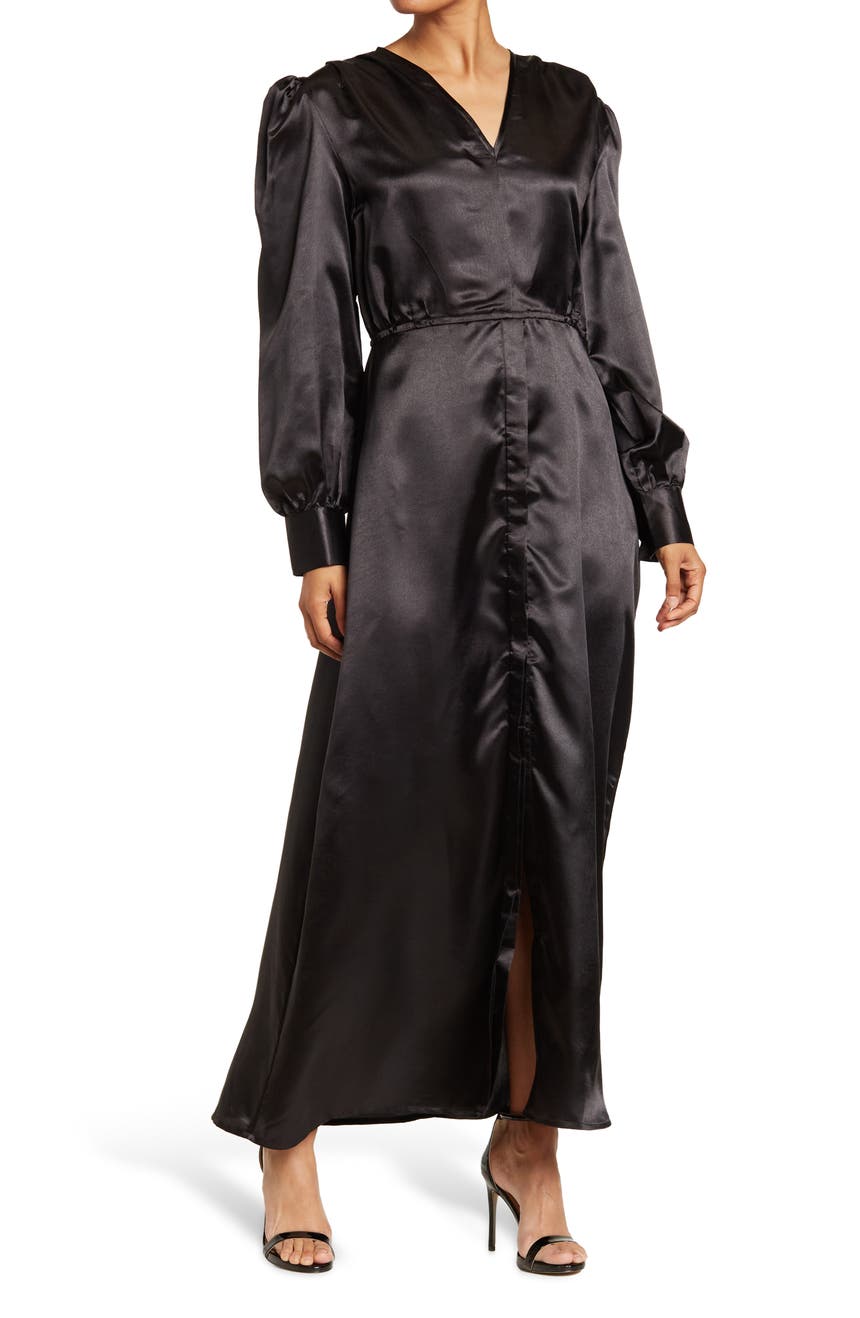 Шелковое платье миди с V-образным вырезом и длинными рукавами Shahida Parides