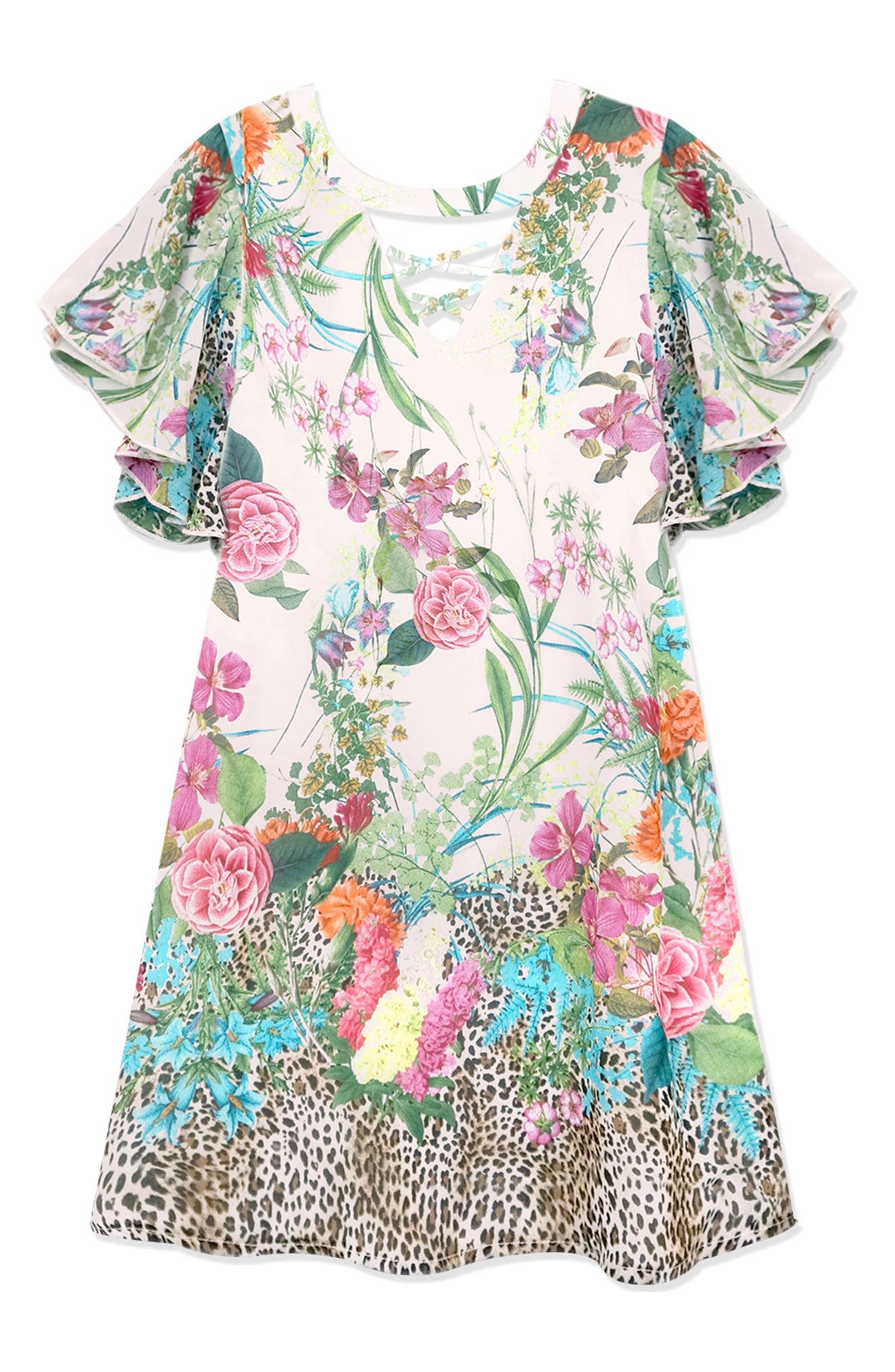 Floral Flutter Sleeve Chiffon A-Line Dress Truly Me