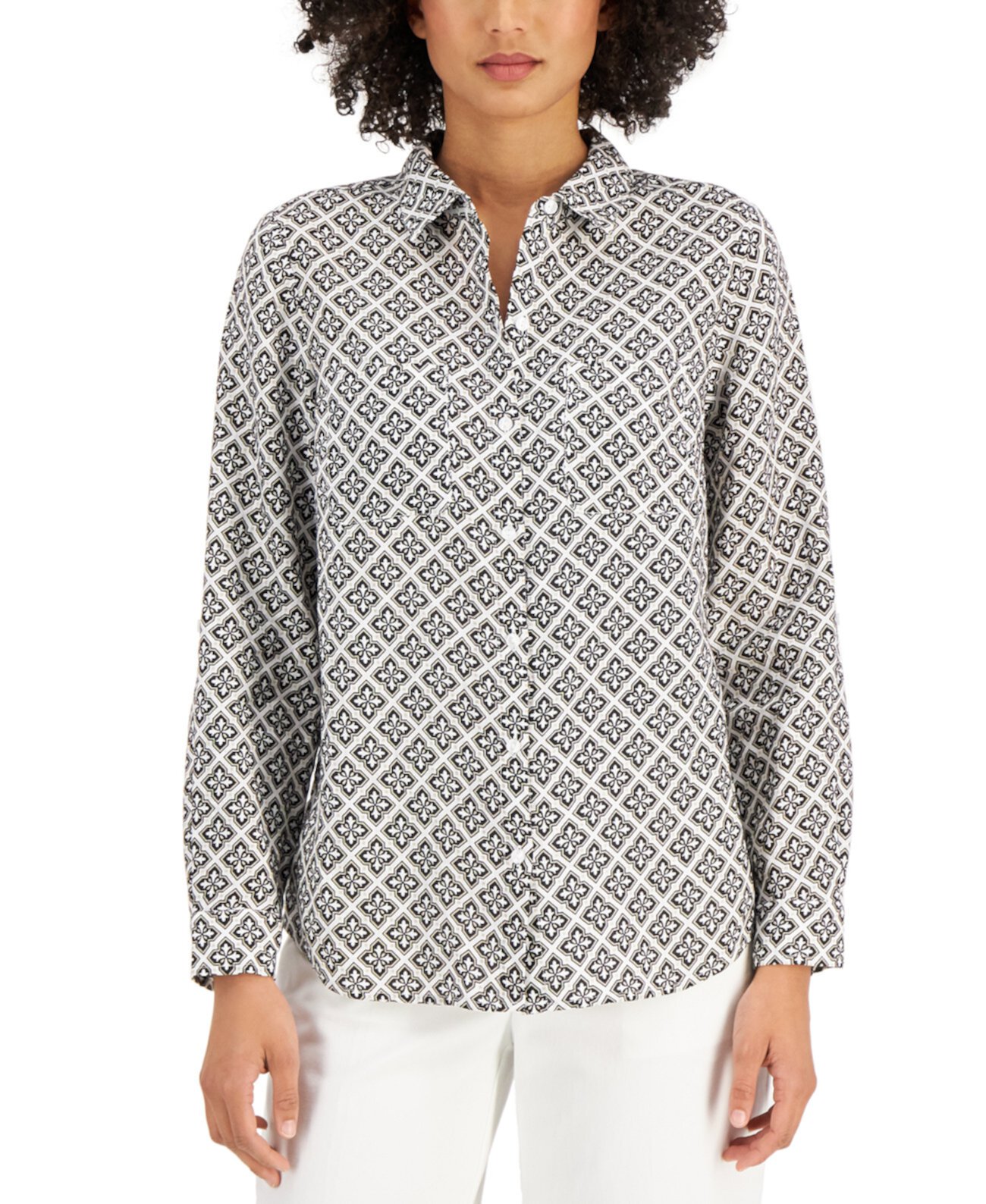 Льняная рубашка с принтом, созданная для Macy's Charter Club