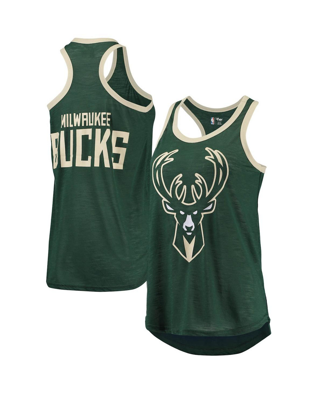 Женская майка Hunter Green Milwaukee Bucks Showdown с круглым вырезом и спиной-борцовкой G-III Sports