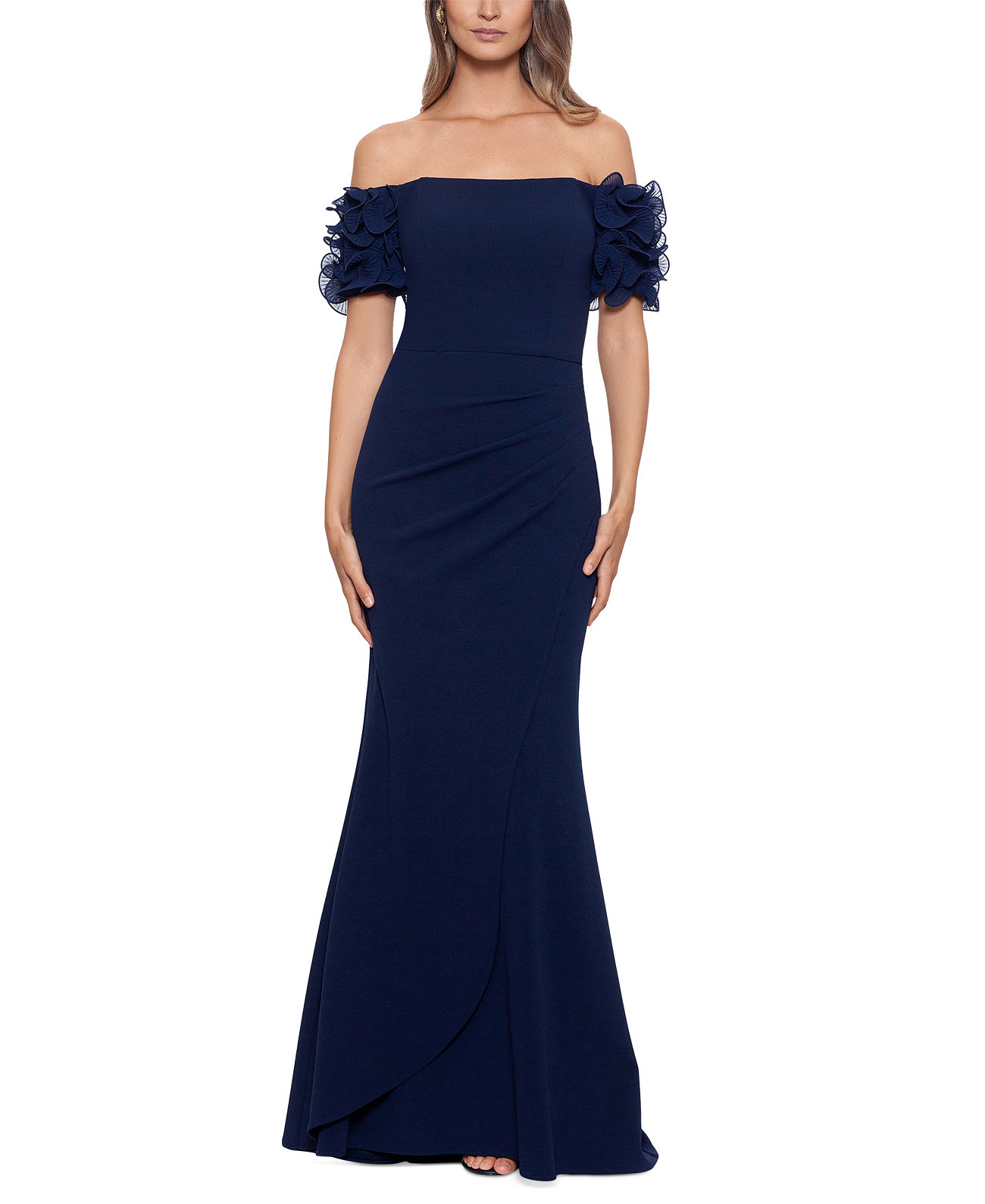 Off-The-Shoulder Ruffled-Sleeve Gown Xscape