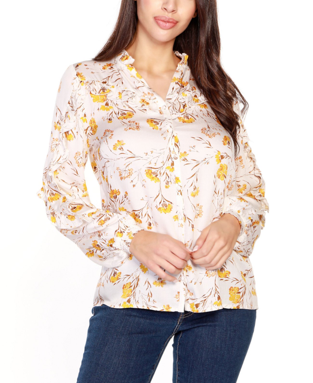 Женская блуза с цветочным принтом и рюшами на пуговицах спереди Black Label Belldini