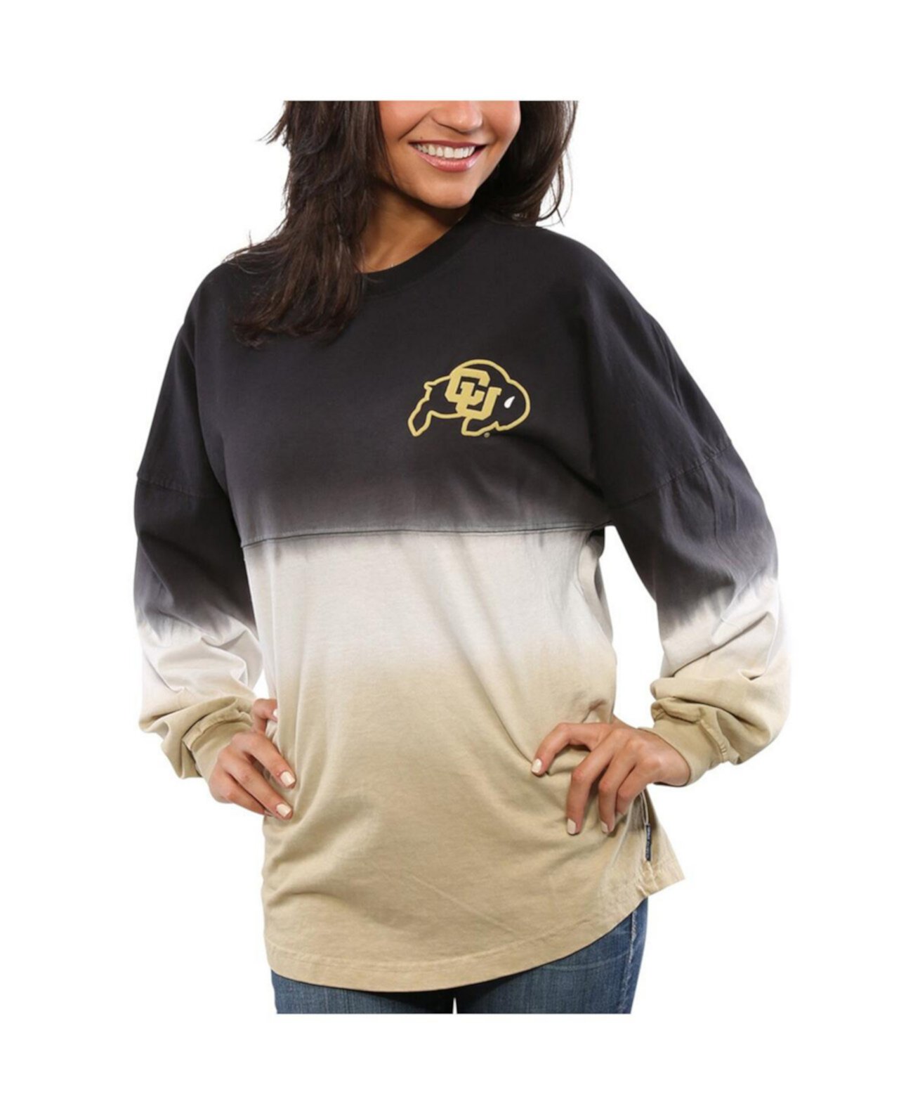 Женская черная футболка Colorado Buffaloes Ombre с длинным рукавом, окрашенная погружением Spirit Jersey