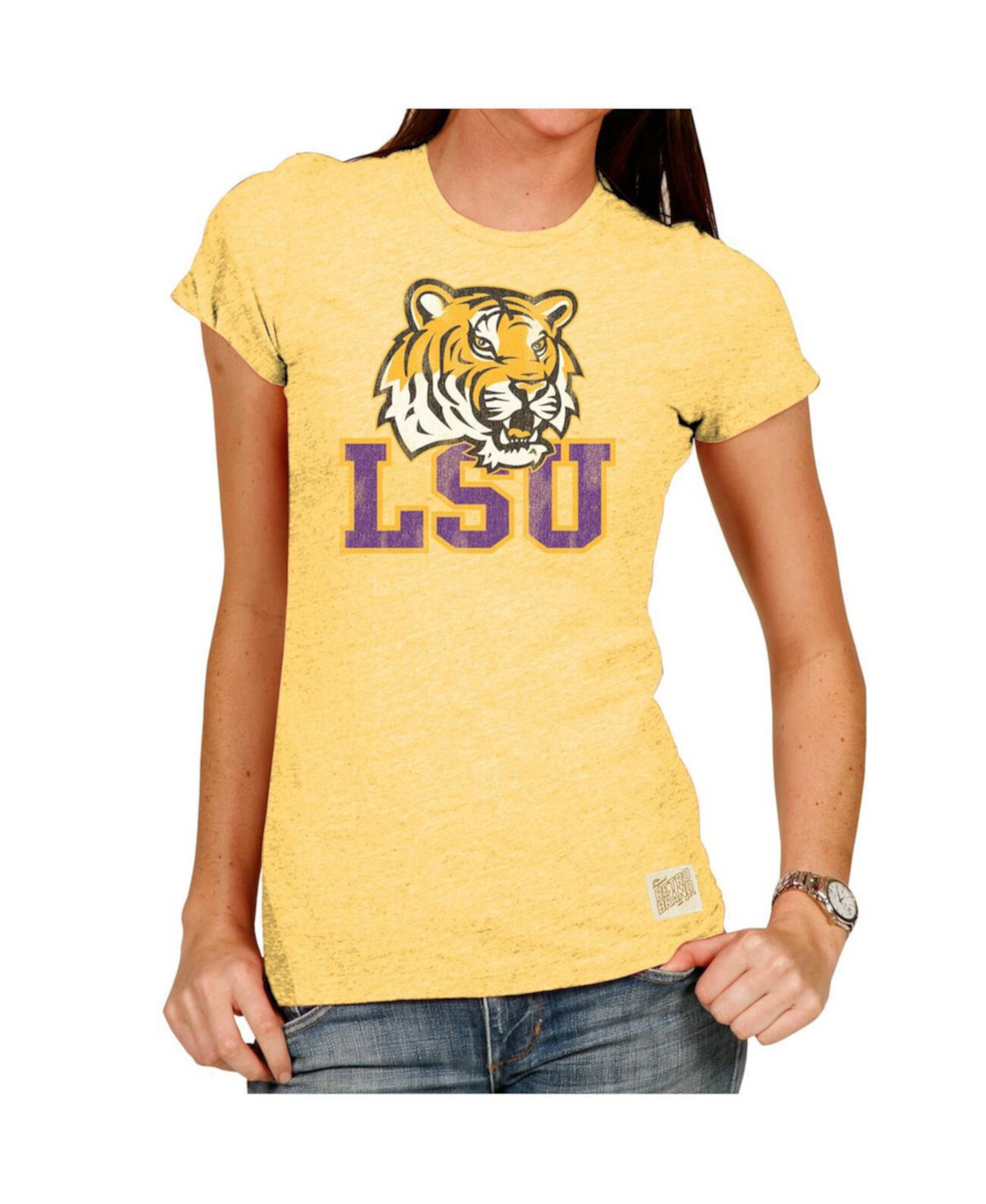 Женская желтая футболка LSU Tigers Tri-Blend с круглым вырезом Original Retro Brand