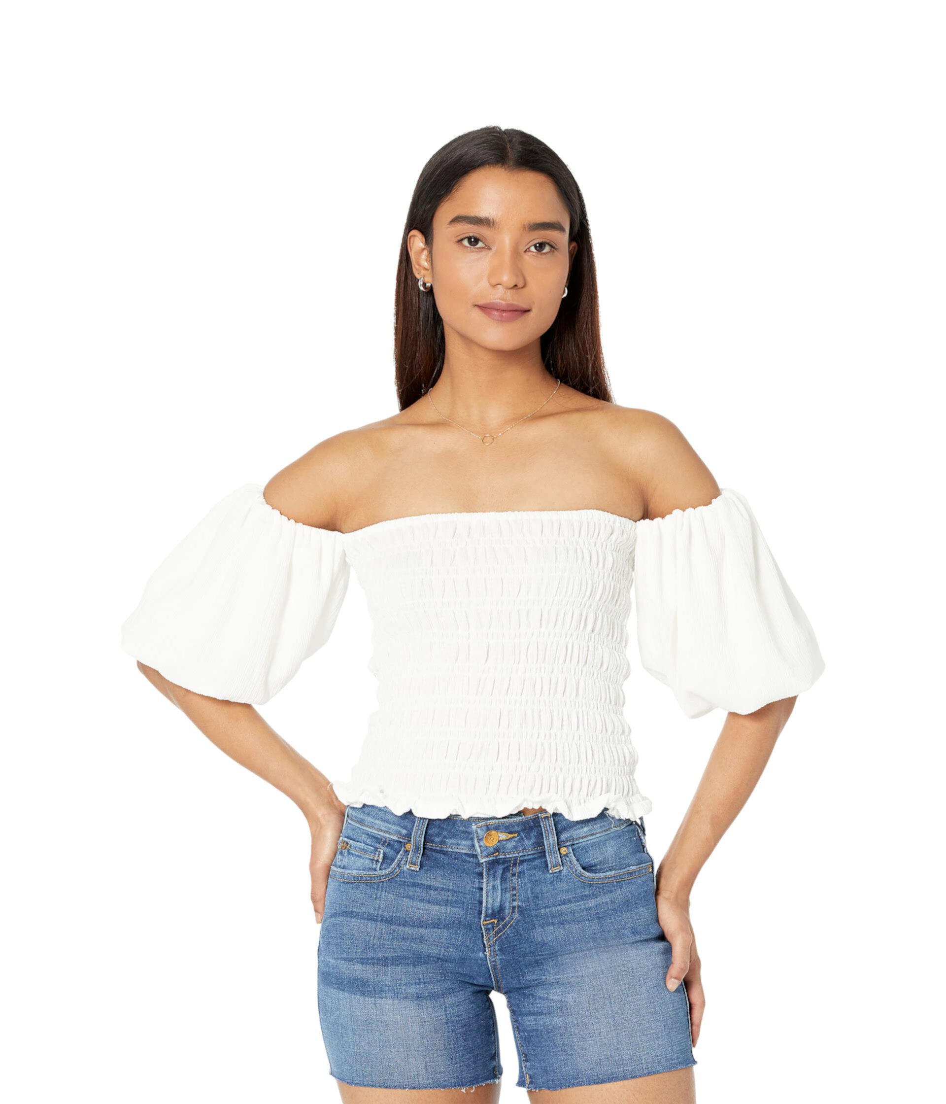 Sofi Off-the-Shoulder Smocked Top Line and dot