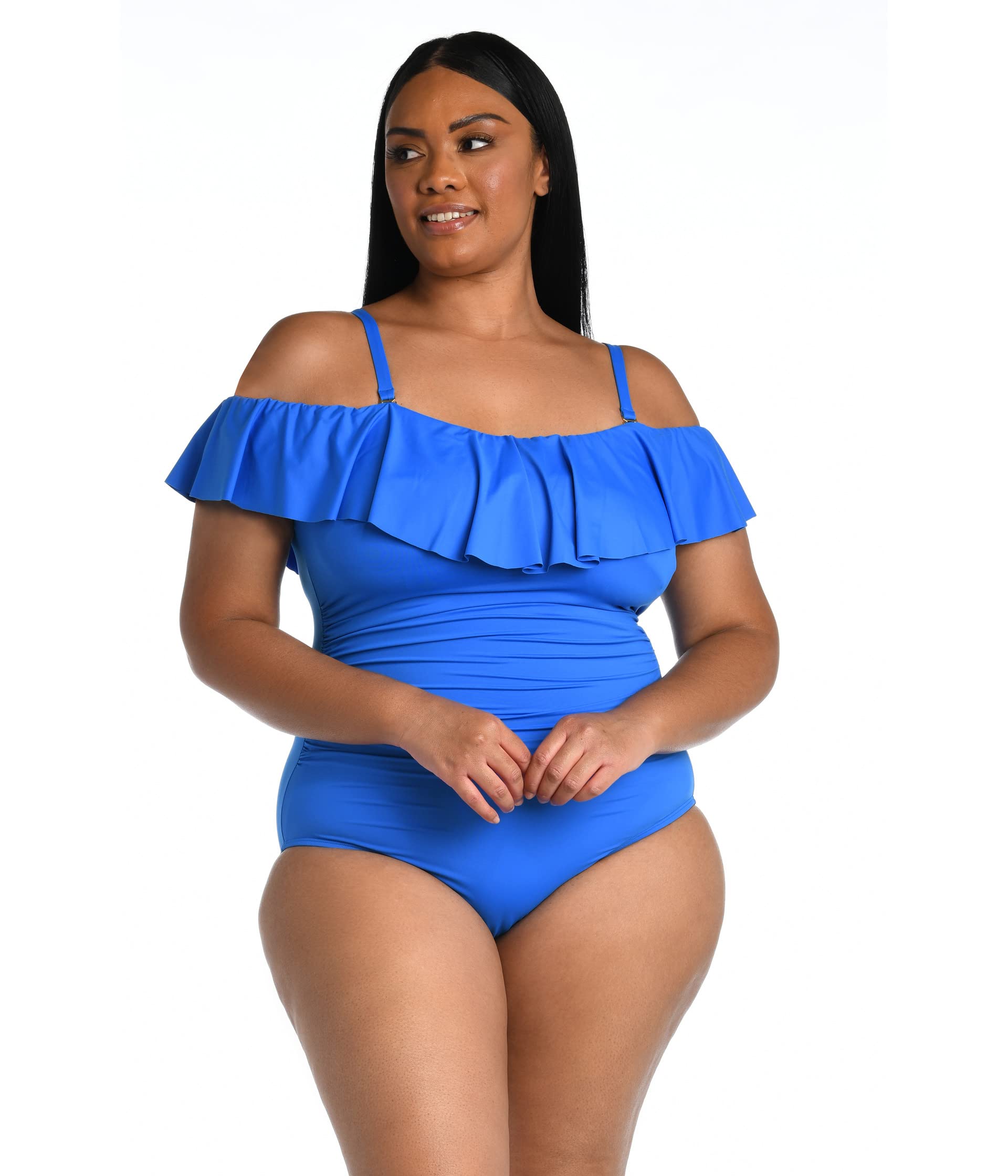 Plus Size Island Goddess Over the Shoulder Ruffle One-Piece La Blanca